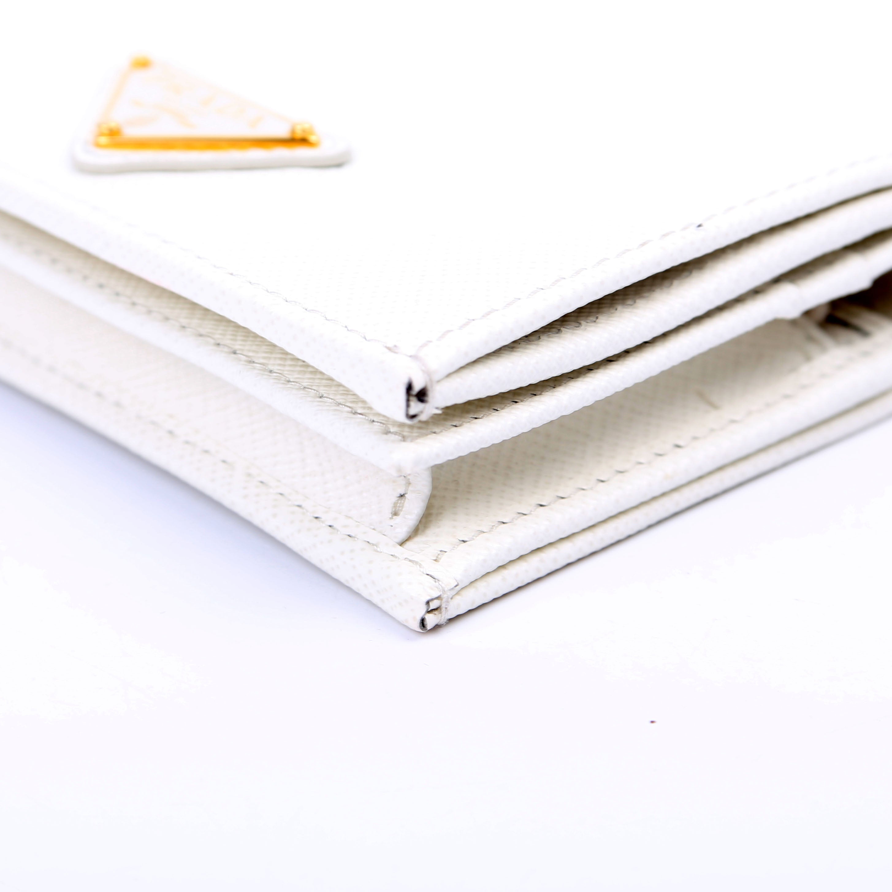 Saffiano Triangle Logo Card Case White