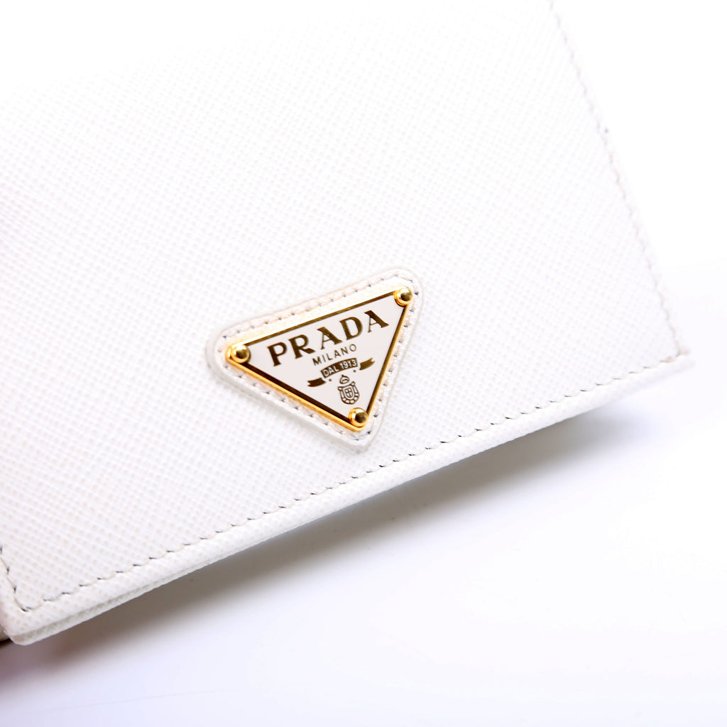 Saffiano Triangle Logo Card Case White