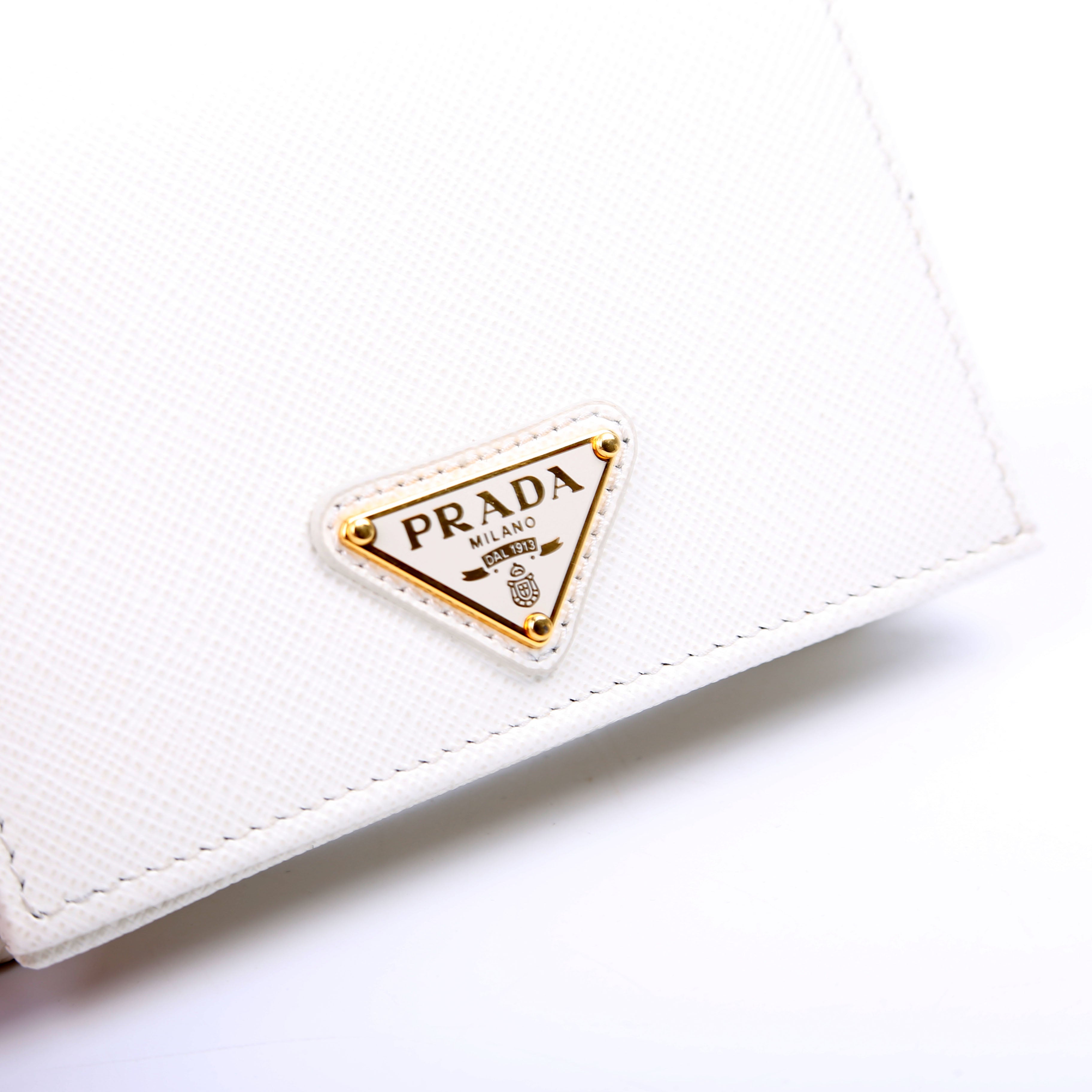 Saffiano Triangle Logo Card Case White