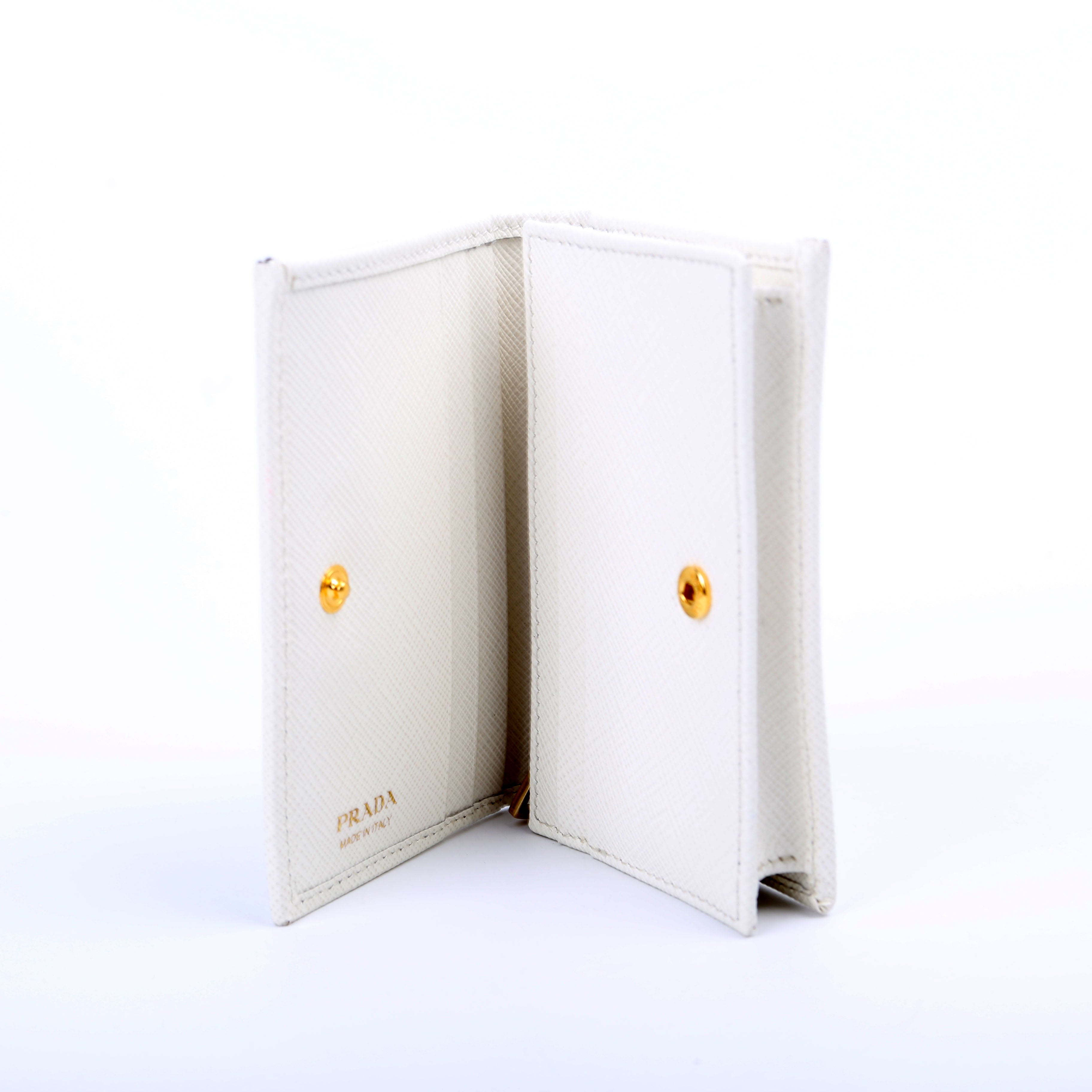 Saffiano Triangle Logo Card Case White