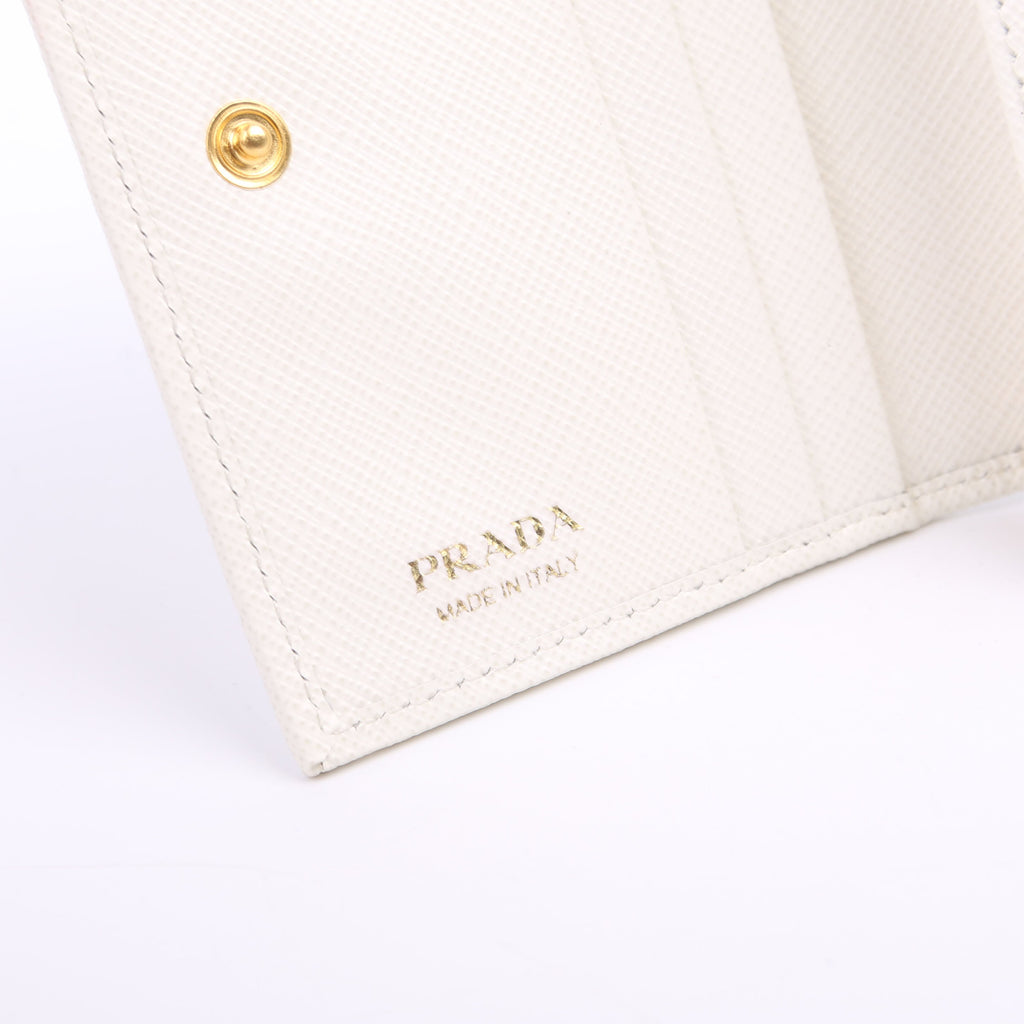 Saffiano Triangle Logo Card Case White