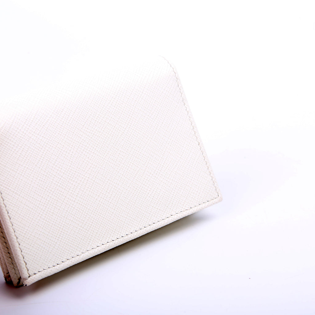 Saffiano Triangle Logo Card Case White