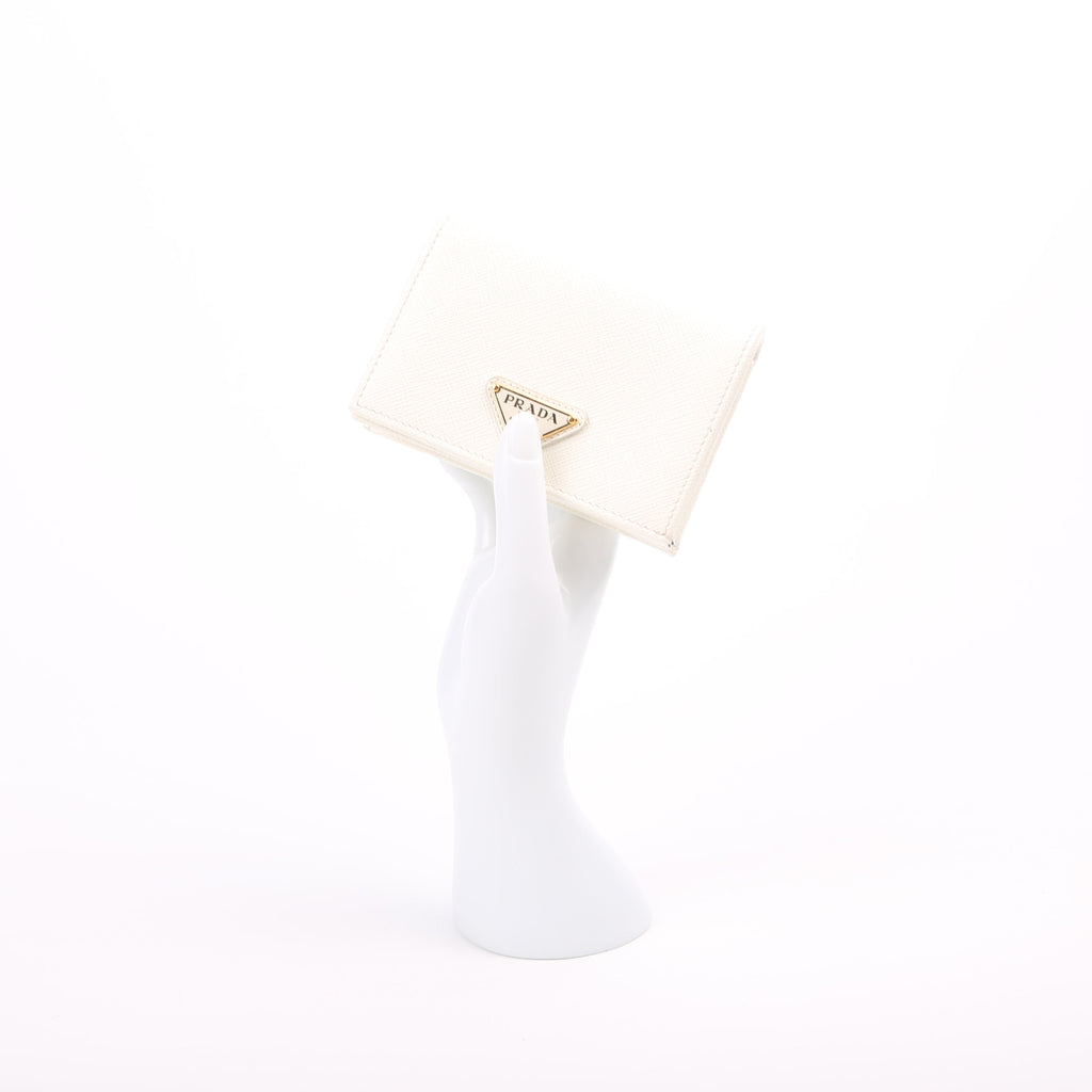 Saffiano Triangle Logo Card Case White