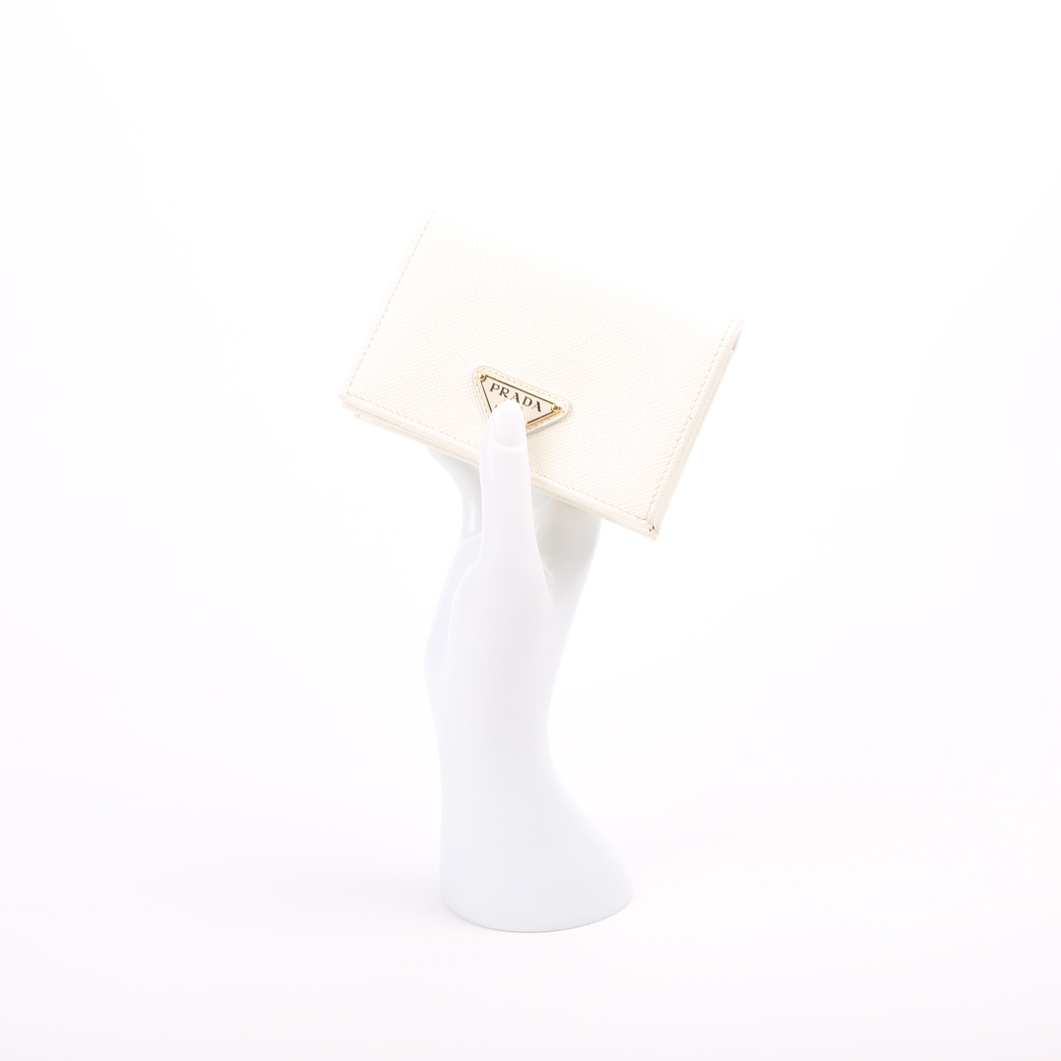 Saffiano Triangle Logo Card Case White