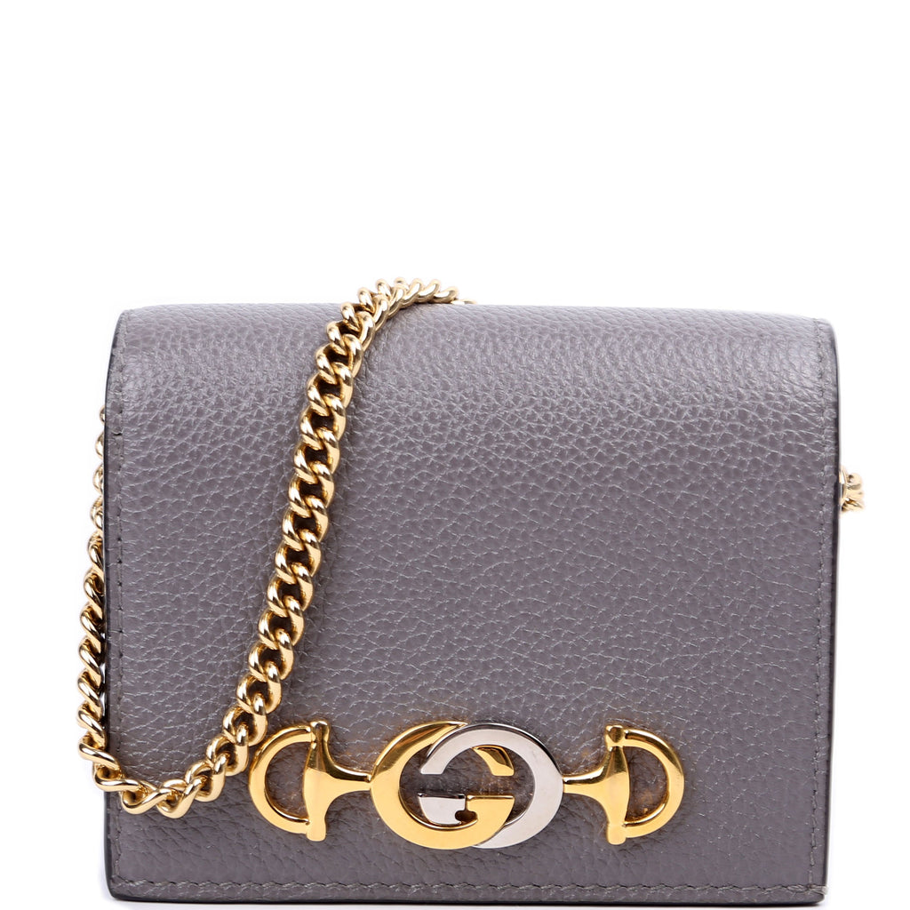 570660 Zumi Leather Card Case With Chain Grey