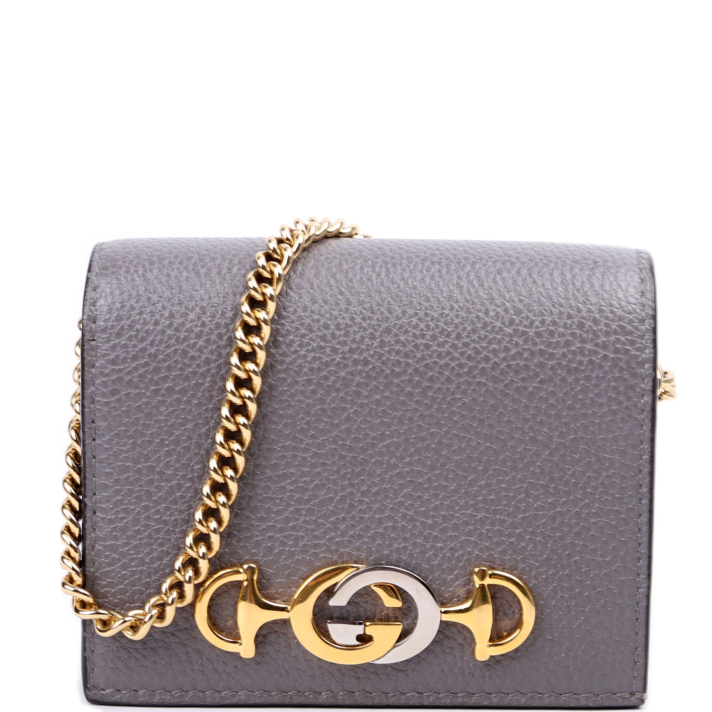570660 Zumi Leather Card Case With Chain Grey