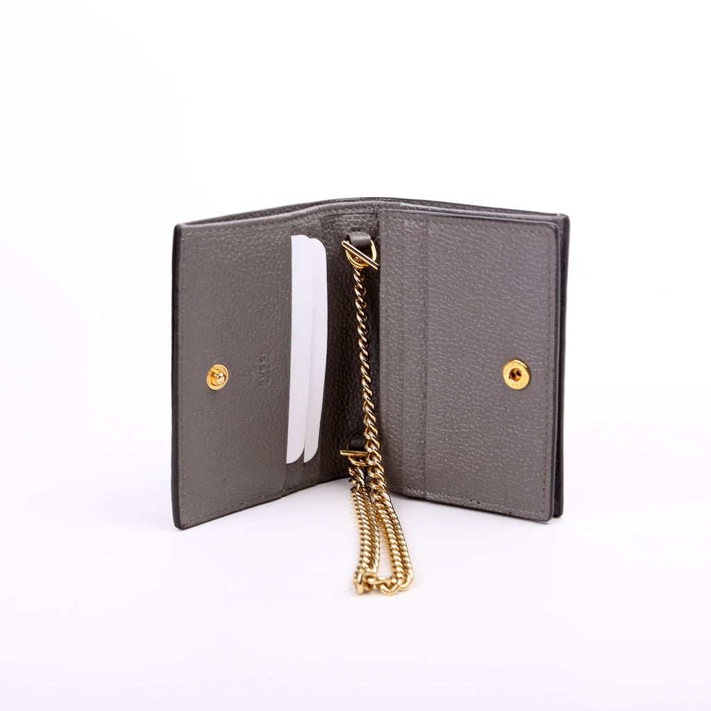 570660 Zumi Leather Card Case With Chain Grey