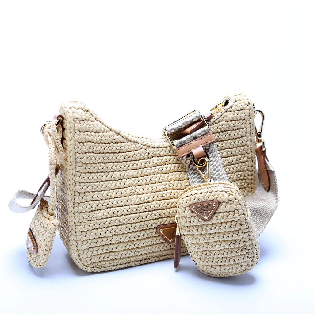1BH204 Raffia Re-Edition 2005 Shoulder Bag Tan