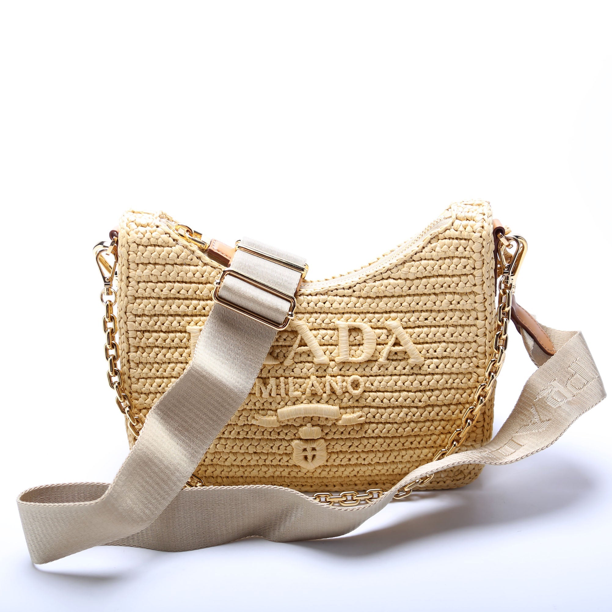 1BH204 Raffia Re-Edition 2005 Shoulder Bag Tan