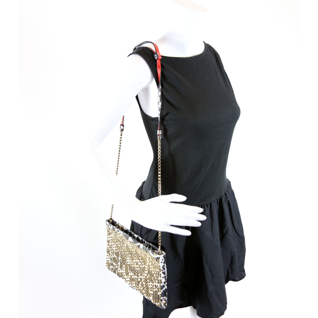 Loubiposh NV Spike Clutch Black/White/Gold