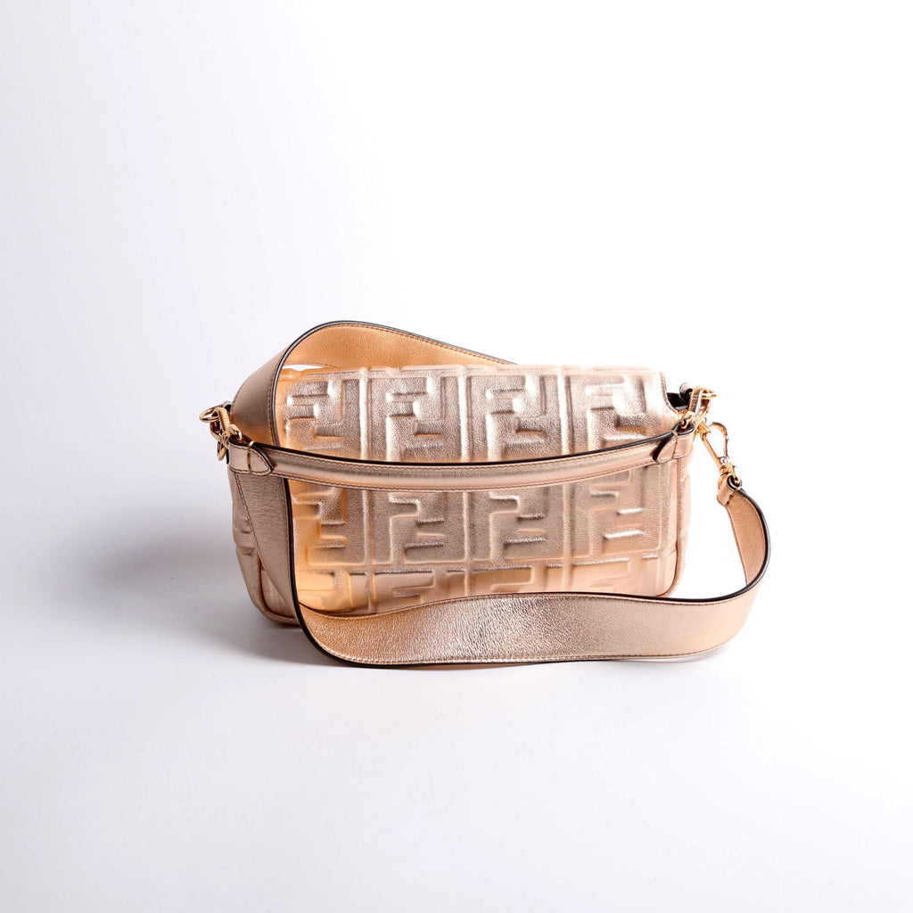 Fendi 8BR600 Baguette FF Embossed Metallic Nappa Rose Gold