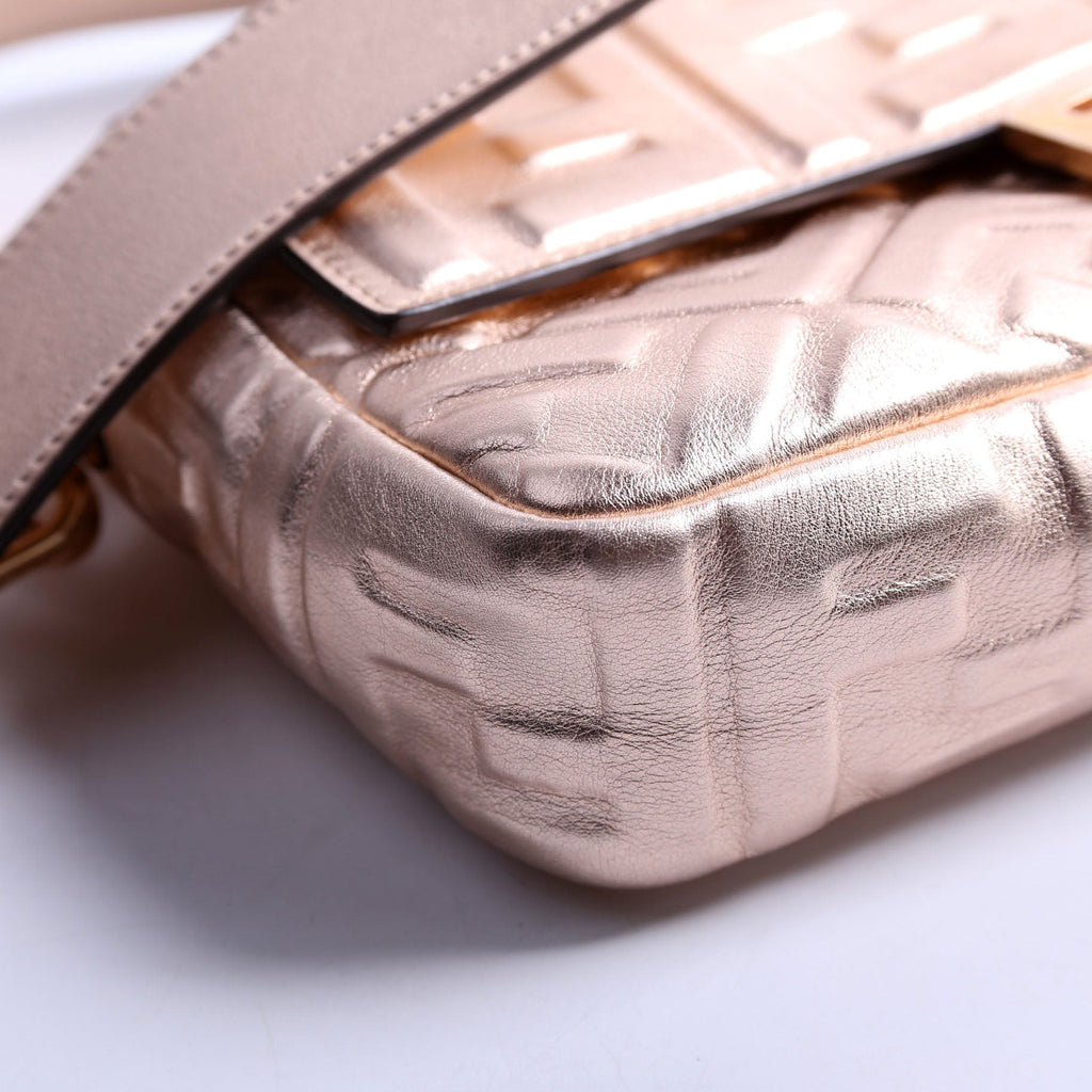 Fendi 8BR600 Baguette FF Embossed Metallic Nappa Rose Gold