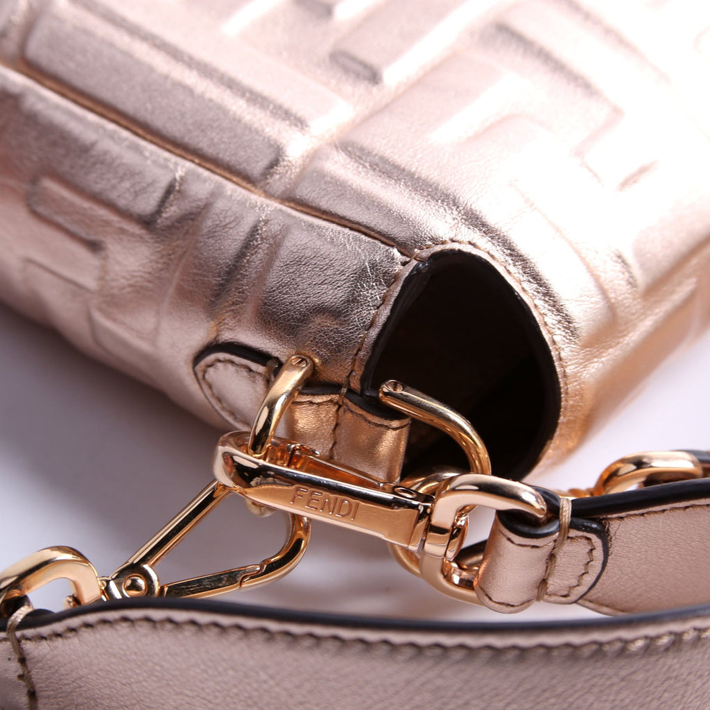 Fendi 8BR600 Baguette FF Embossed Metallic Nappa Rose Gold
