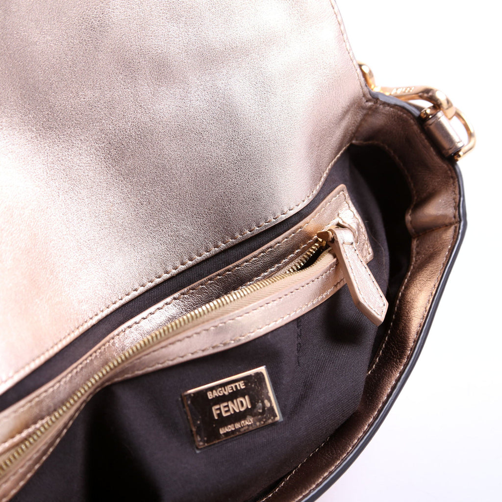 Fendi 8BR600 Baguette FF Embossed Metallic Nappa Rose Gold