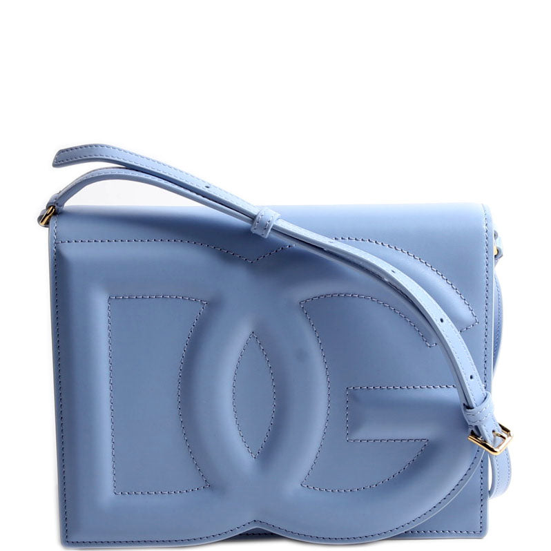 DG Logo Calfskin Flap Crossbody Bag Blue