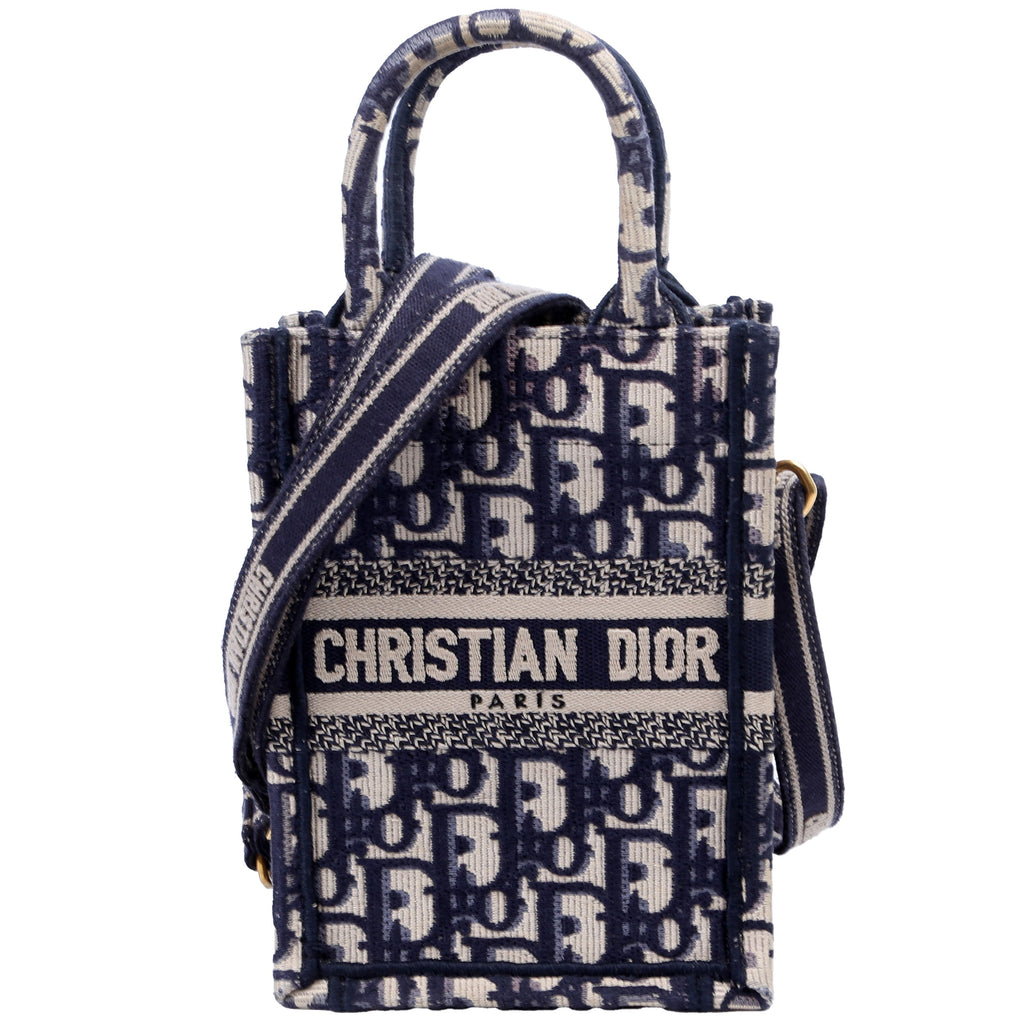 Oblique Mini Book Tote Phone Bag With Strap Navy/Beige