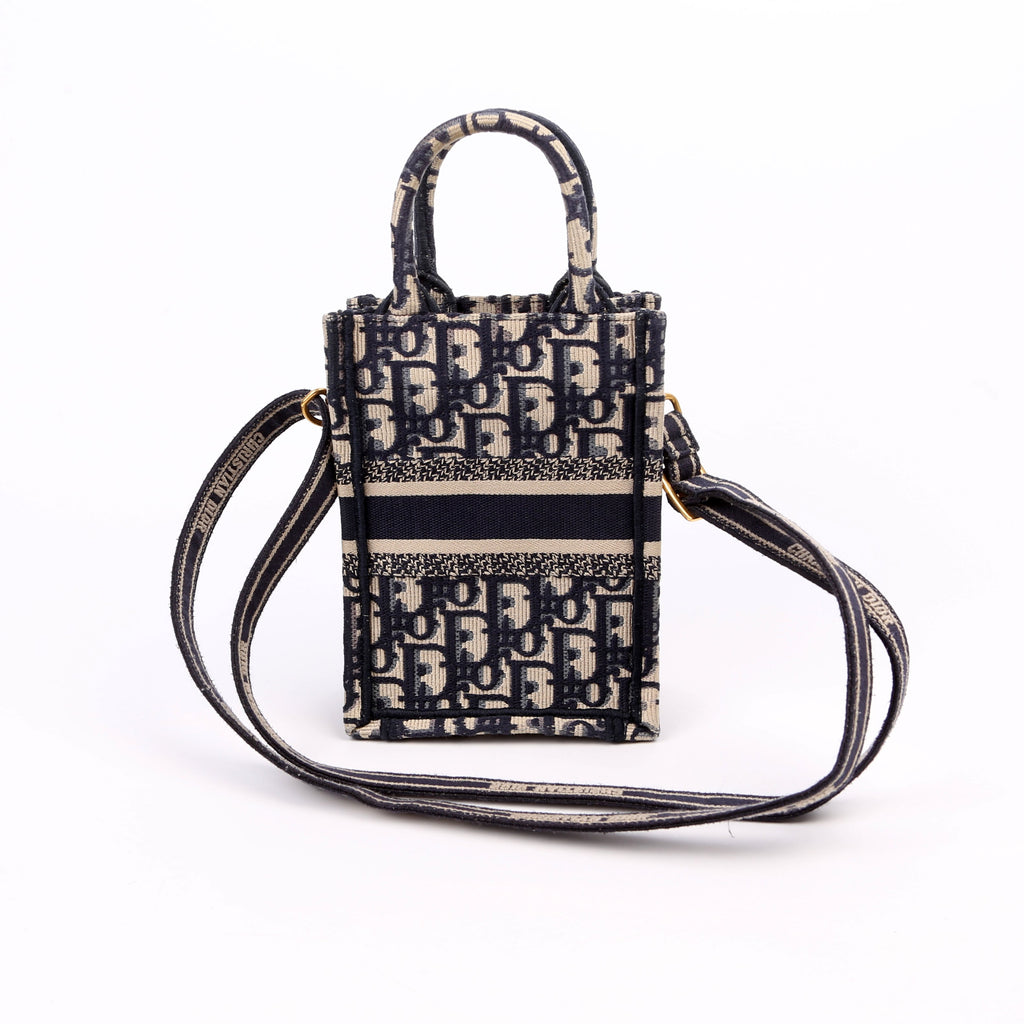 Oblique Mini Book Tote Phone Bag With Strap Navy/Beige