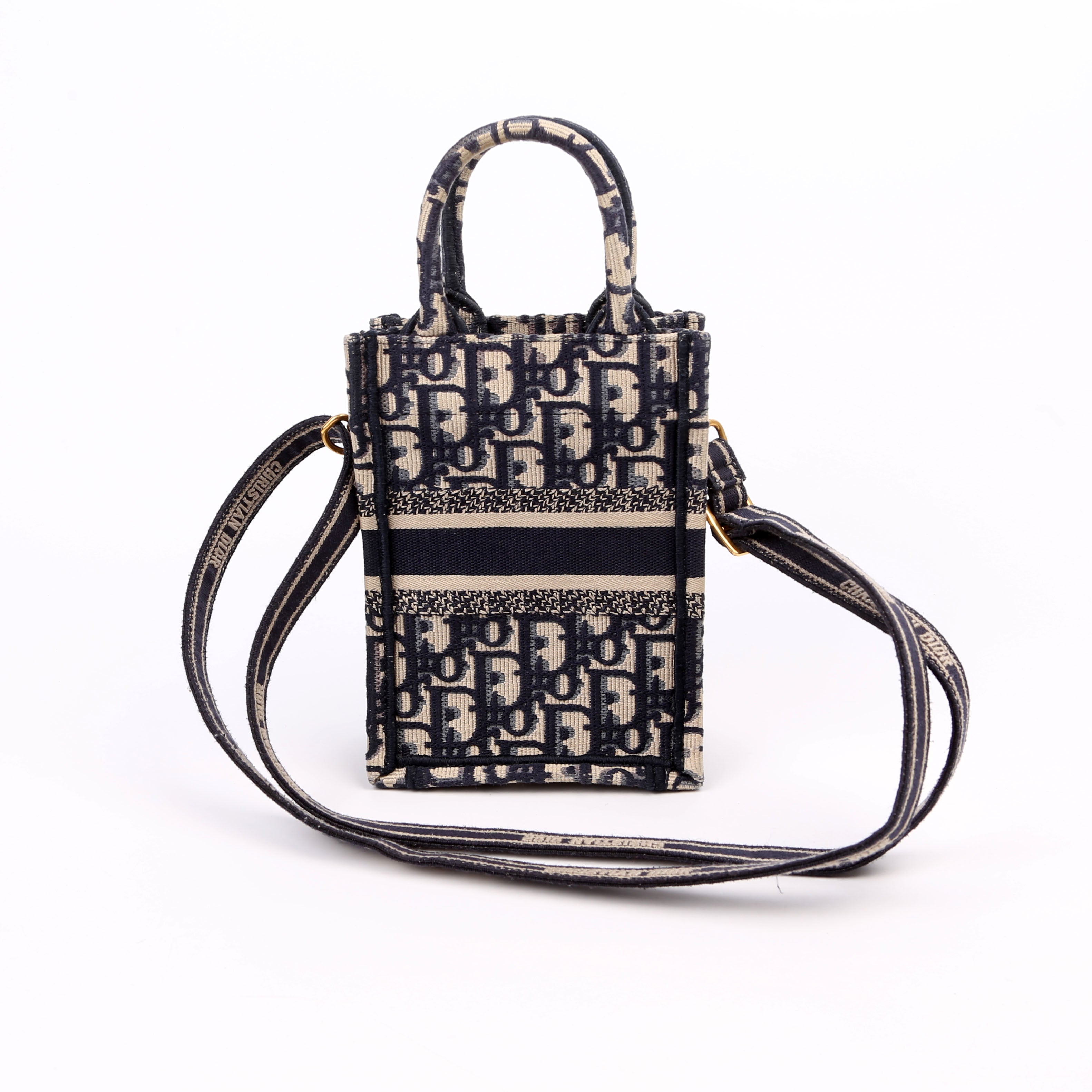 Oblique Mini Book Tote Phone Bag With Strap Navy/Beige