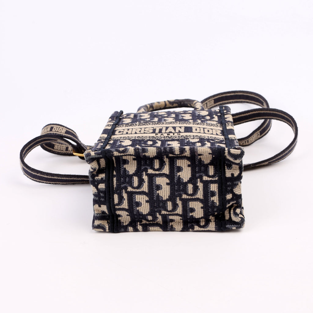Oblique Mini Book Tote Phone Bag With Strap Navy/Beige