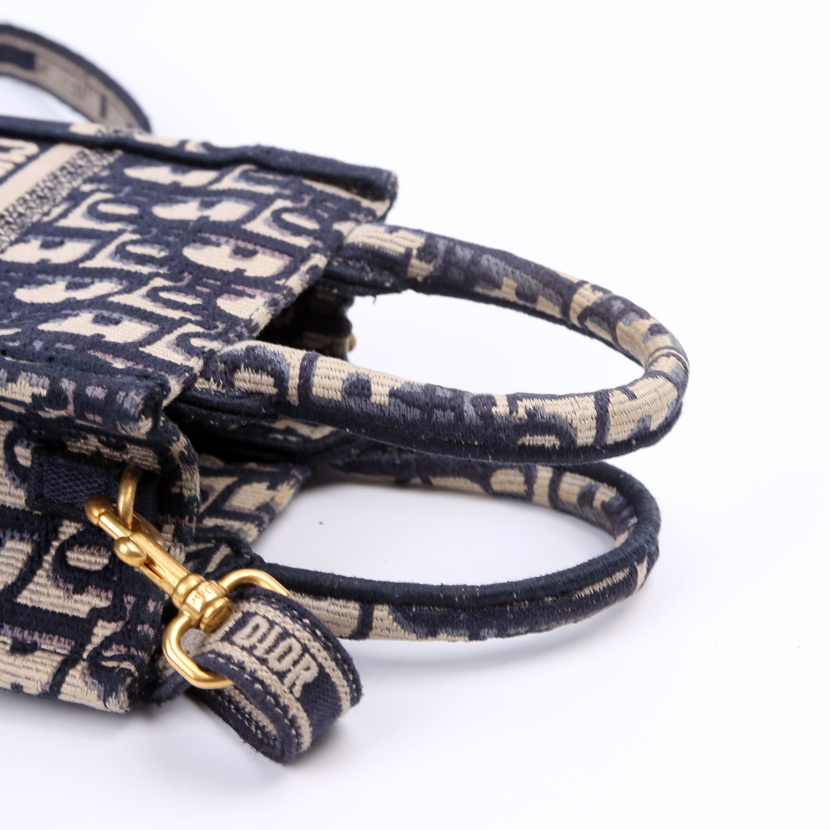 Oblique Mini Book Tote Phone Bag With Strap Navy/Beige