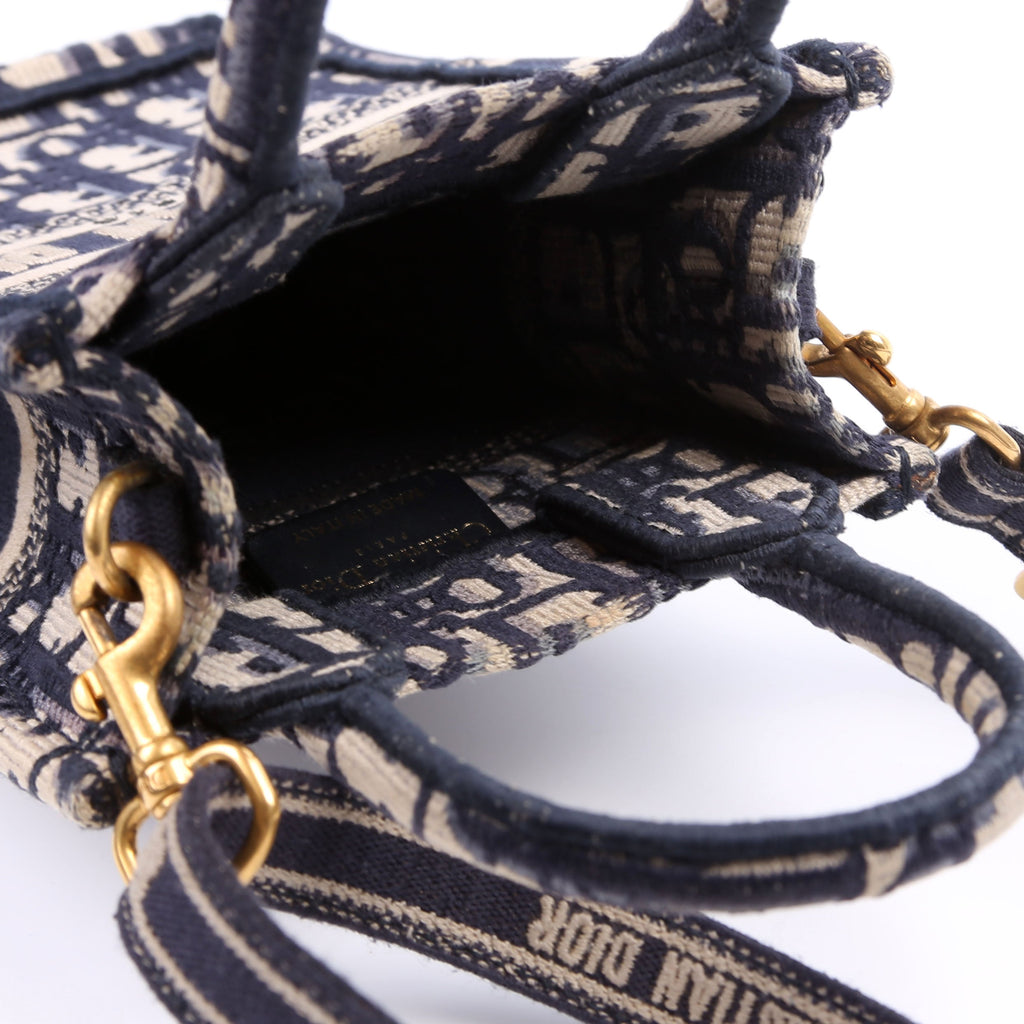 Oblique Mini Book Tote Phone Bag With Strap Navy/Beige