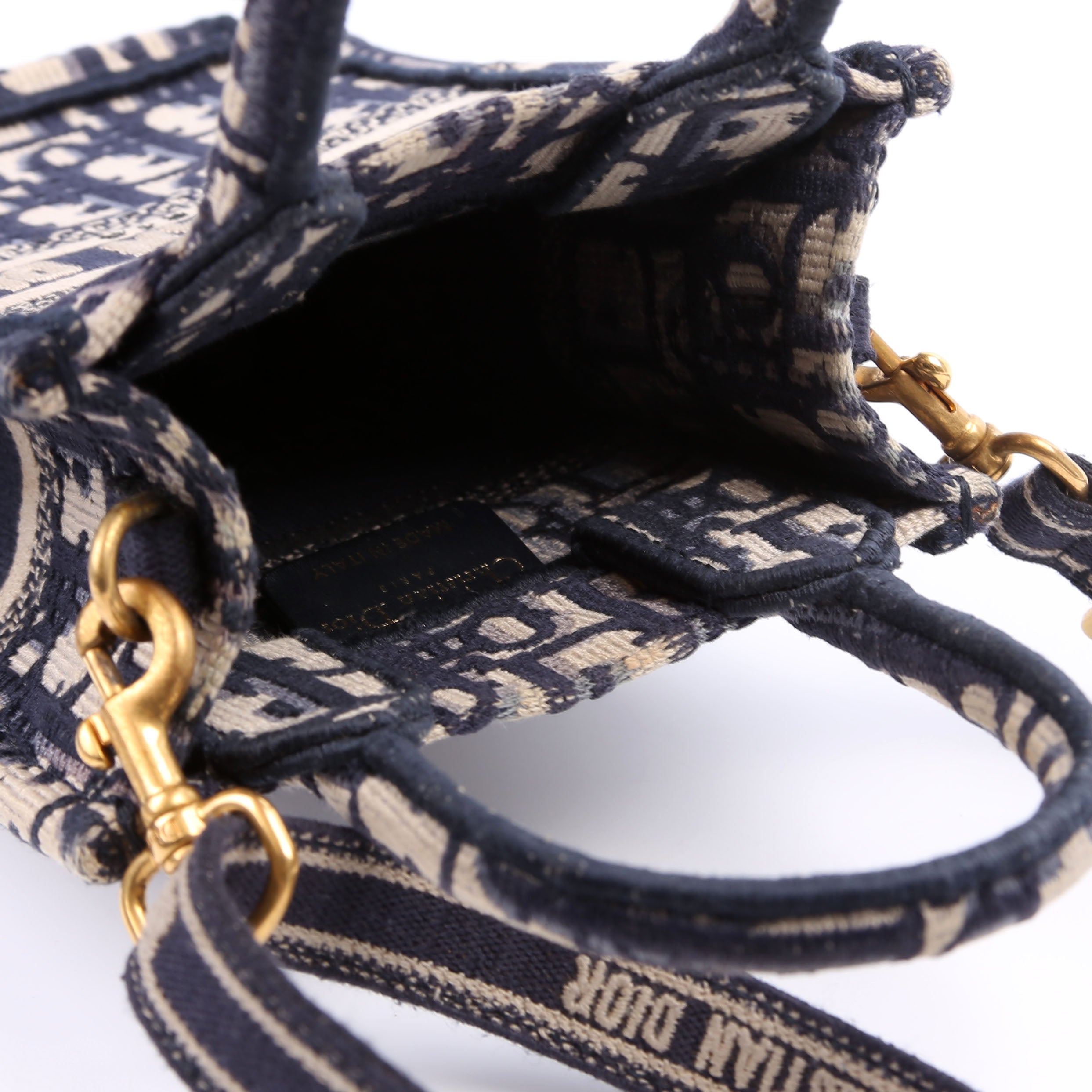 Oblique Mini Book Tote Phone Bag With Strap Navy/Beige