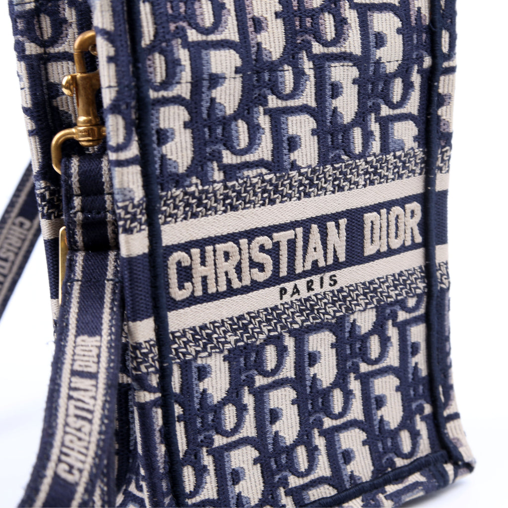 Oblique Mini Book Tote Phone Bag With Strap Navy/Beige