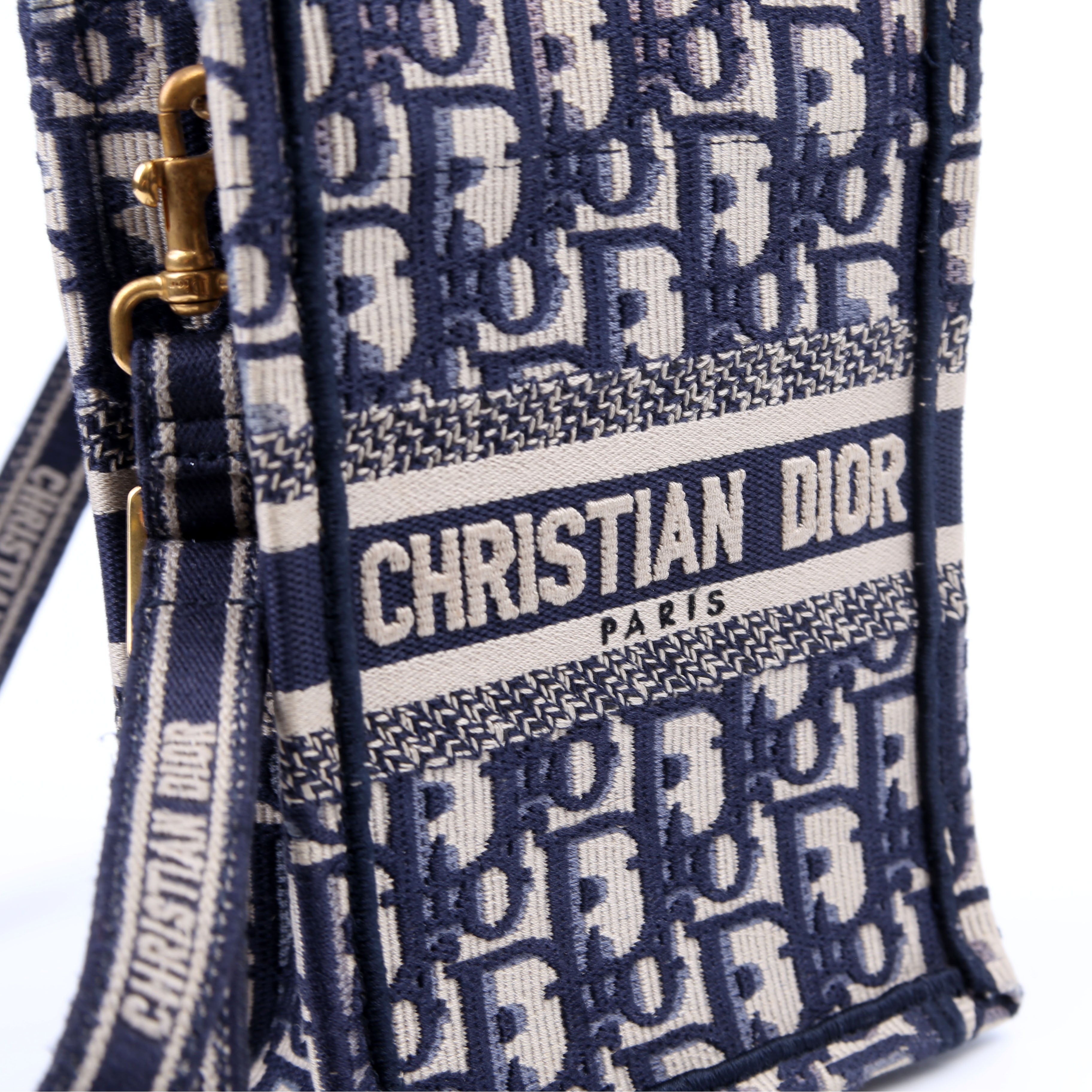 Oblique Mini Book Tote Phone Bag With Strap Navy/Beige