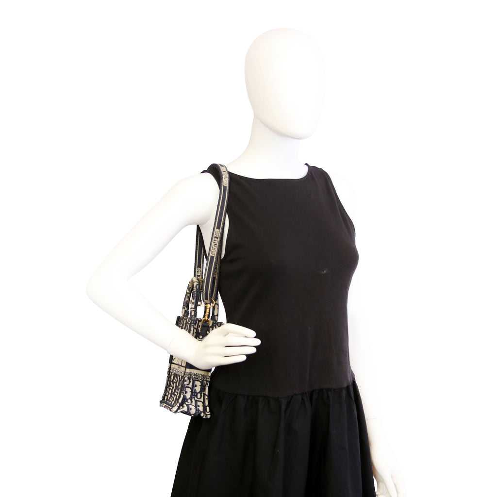 Oblique Mini Book Tote Phone Bag With Strap Navy/Beige