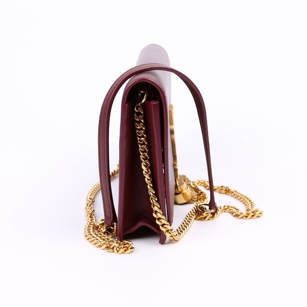 SAINT LAURENT Kate Tassel Chain Wallet Maroon