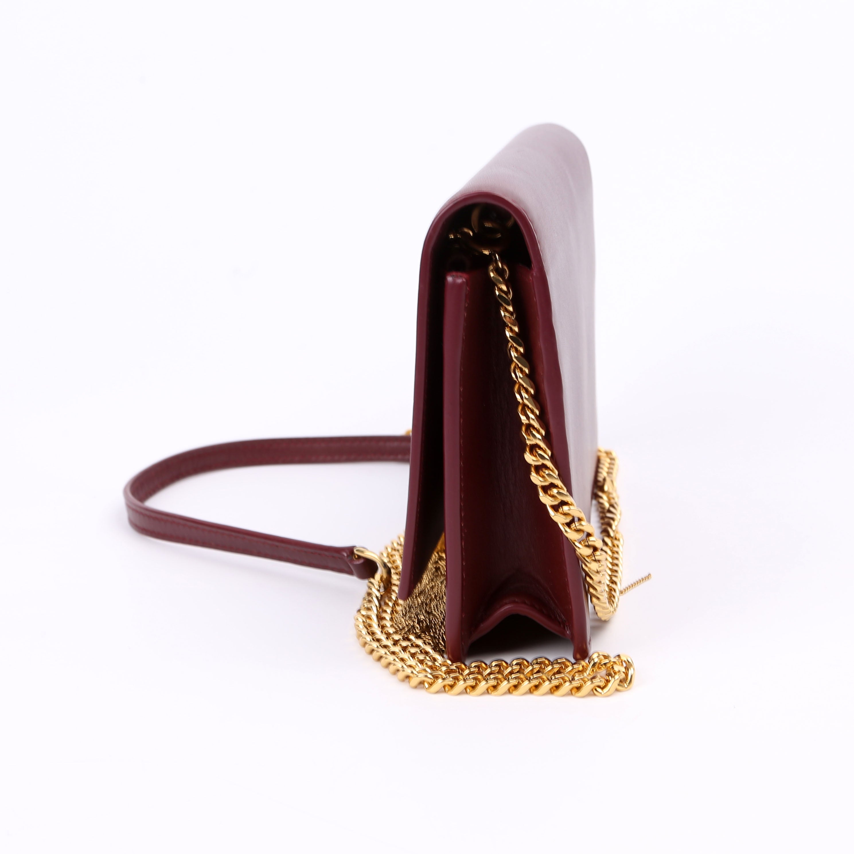SAINT LAURENT Kate Tassel Chain Wallet Maroon