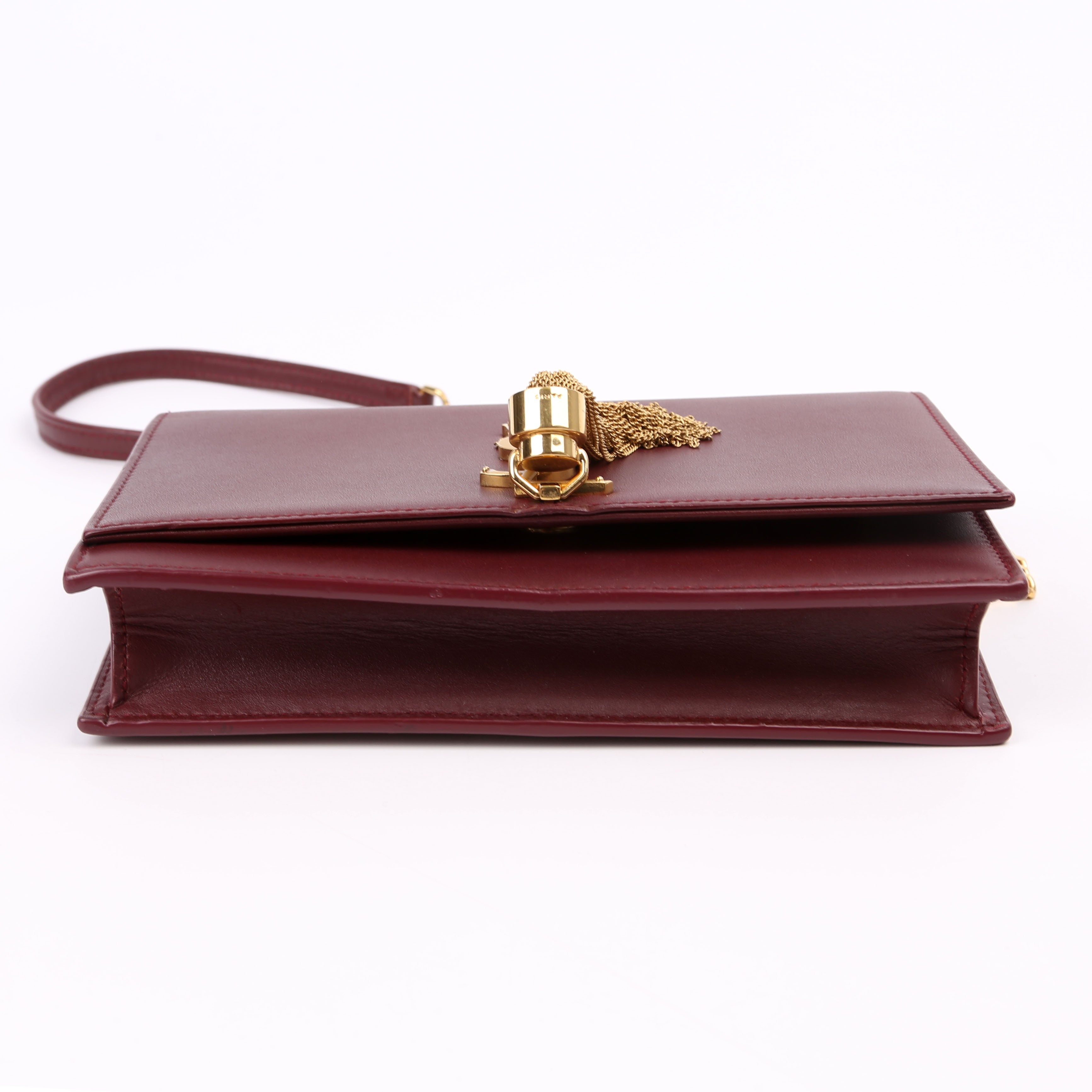 SAINT LAURENT Kate Tassel Chain Wallet Maroon
