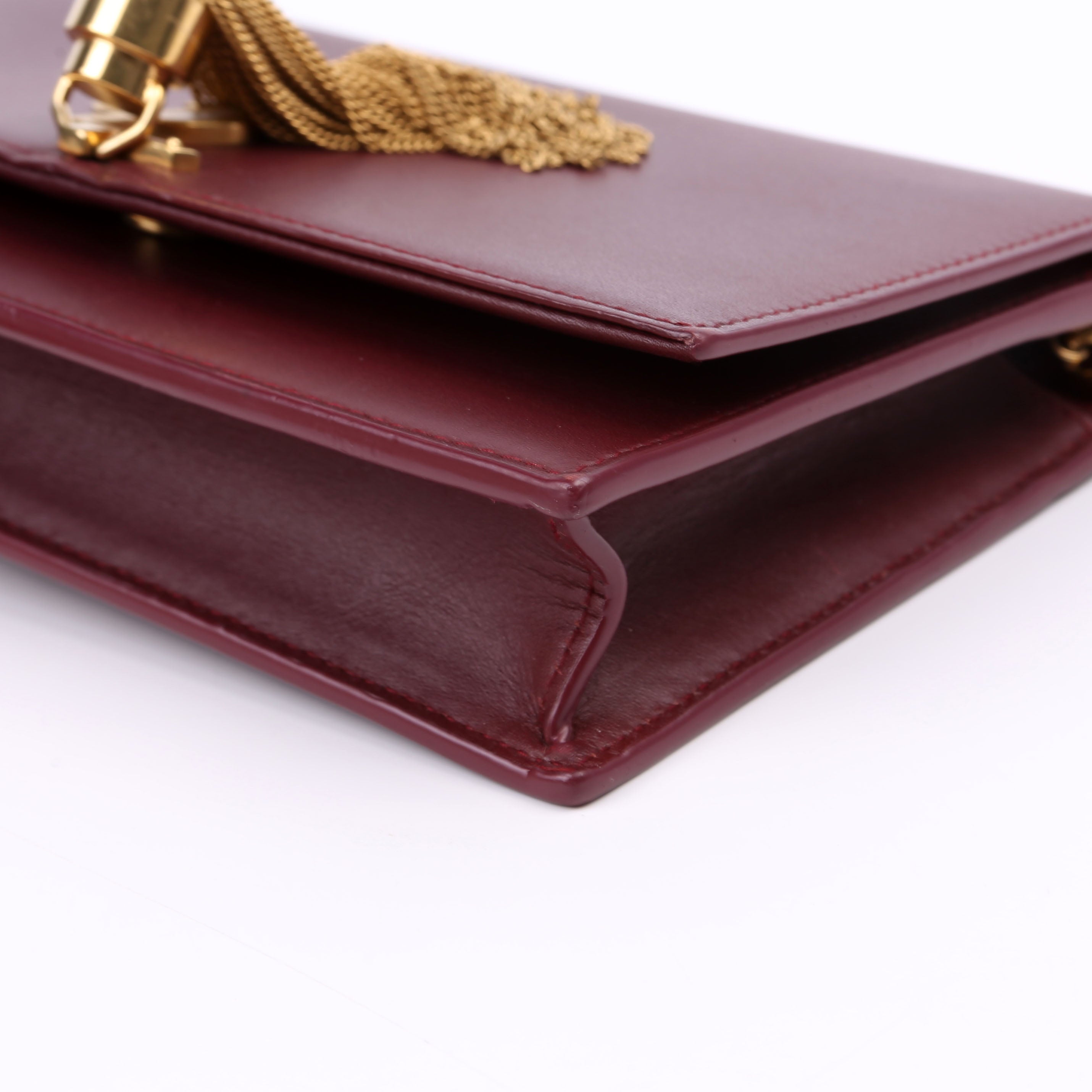 SAINT LAURENT Kate Tassel Chain Wallet Maroon
