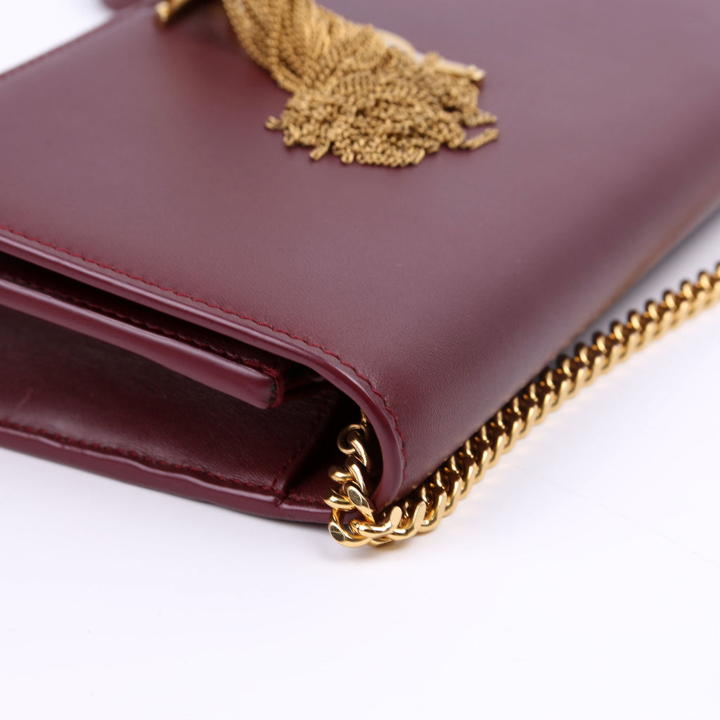SAINT LAURENT Kate Tassel Chain Wallet Maroon