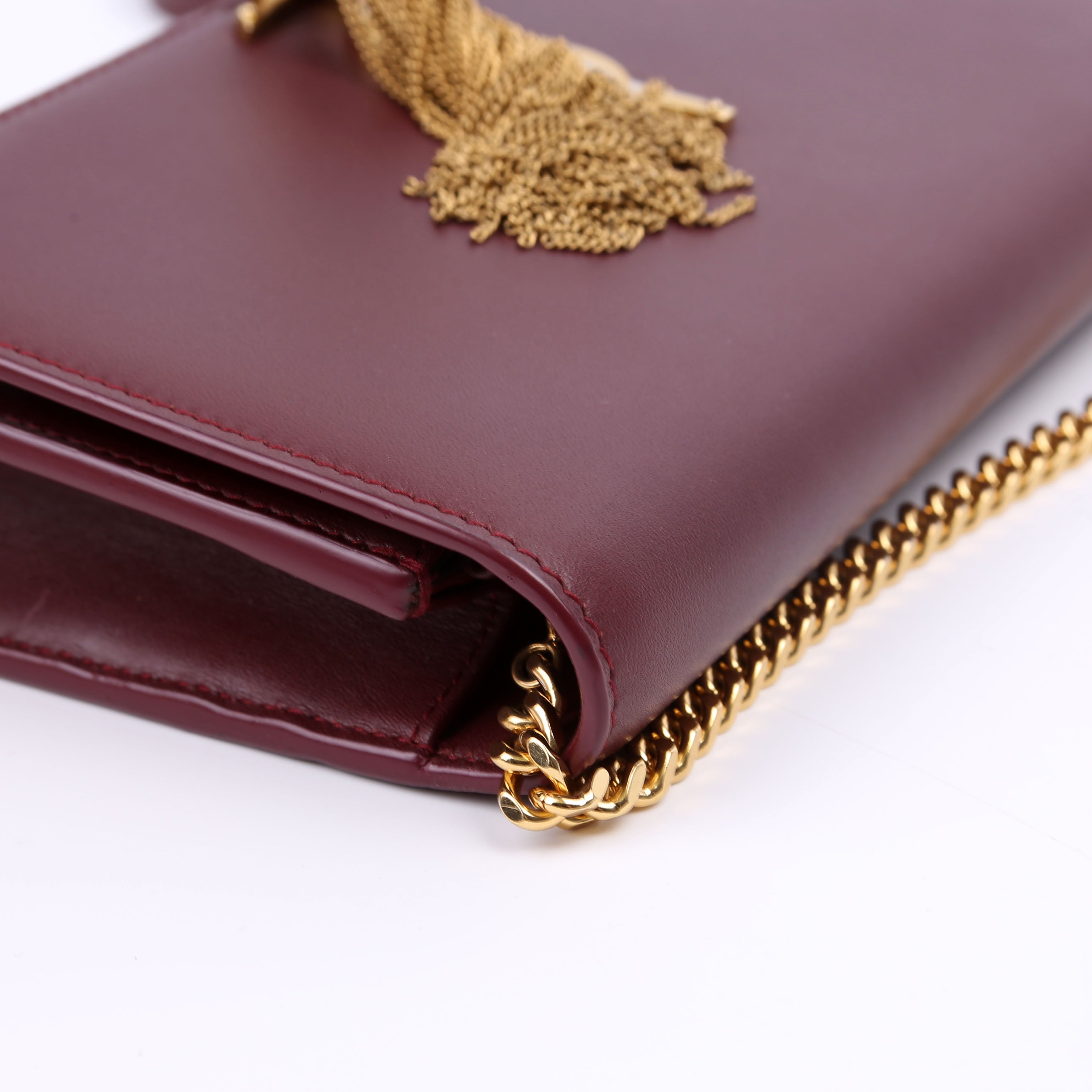 SAINT LAURENT Kate Tassel Chain Wallet Maroon