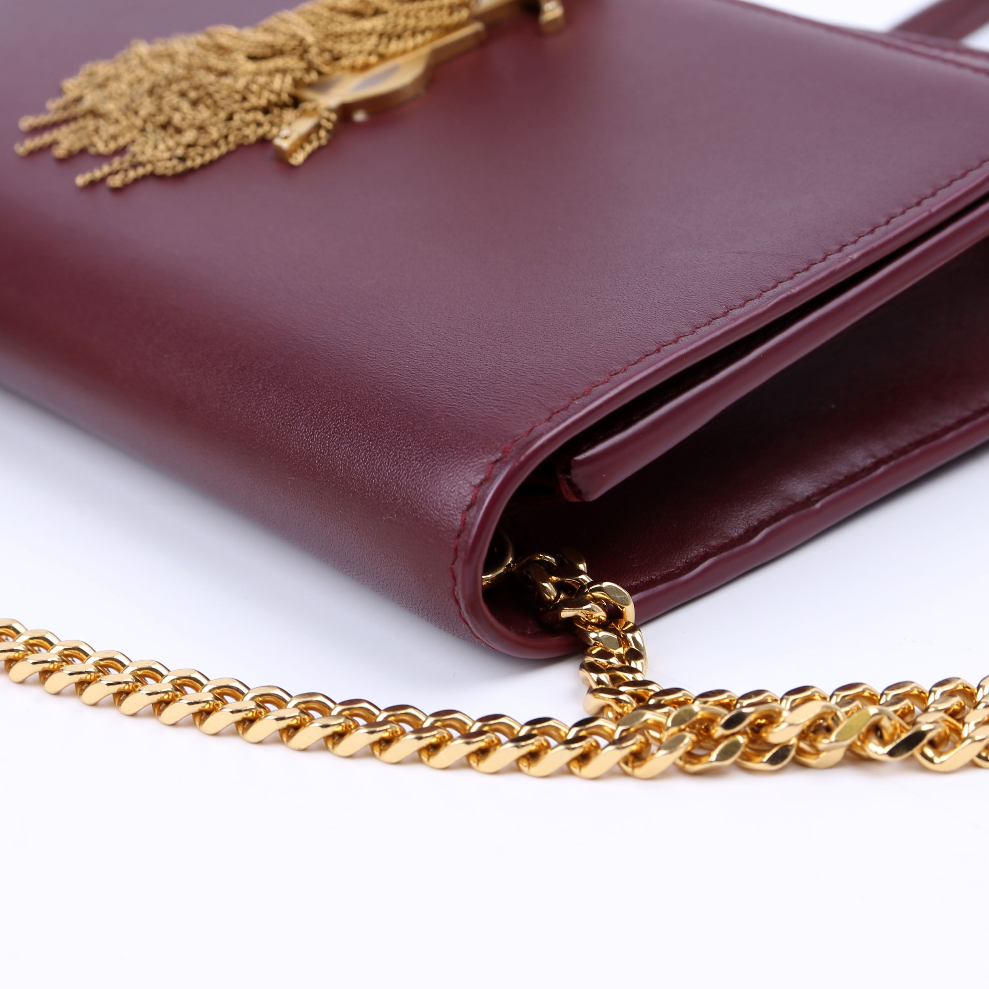 SAINT LAURENT Kate Tassel Chain Wallet Maroon