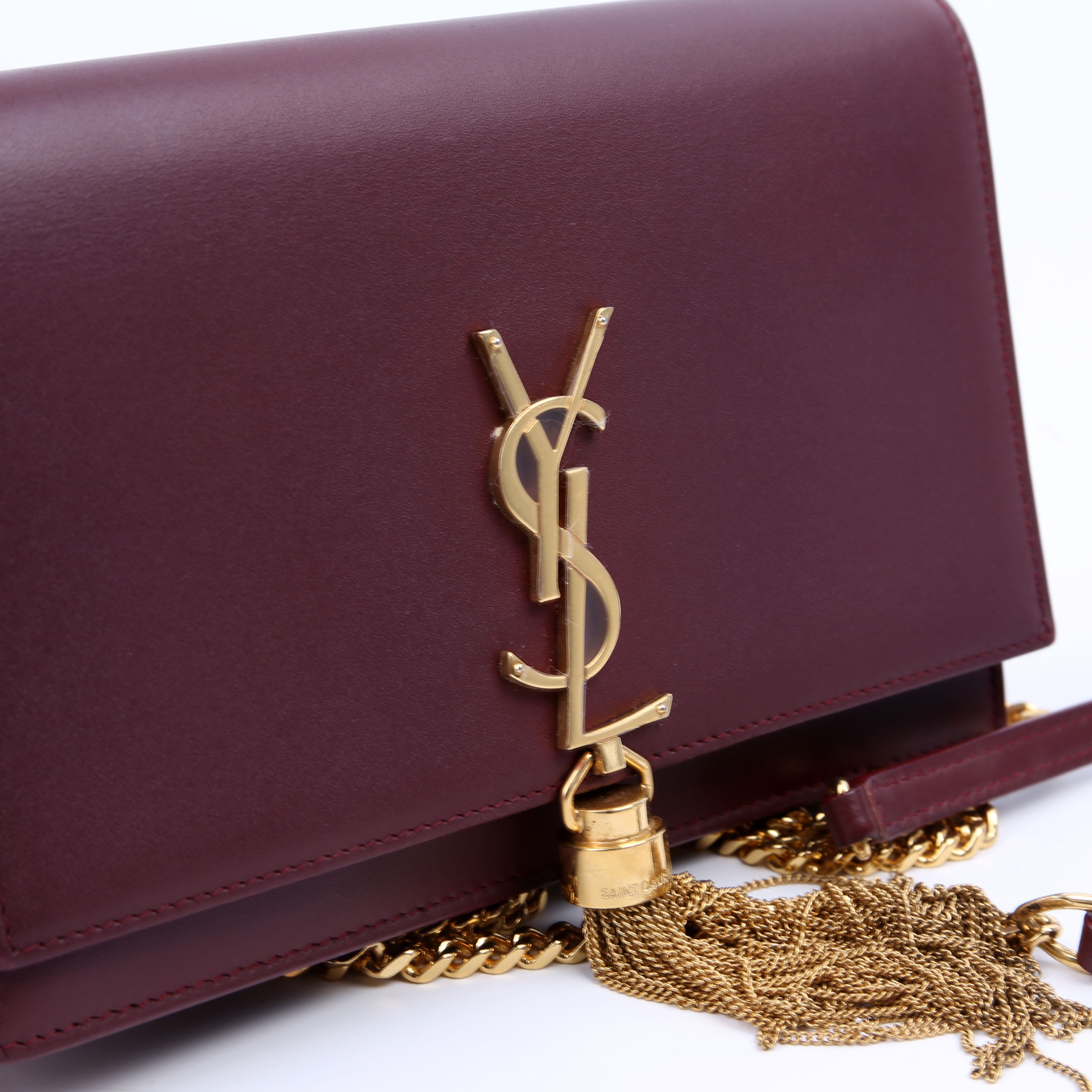 SAINT LAURENT Kate Tassel Chain Wallet Maroon