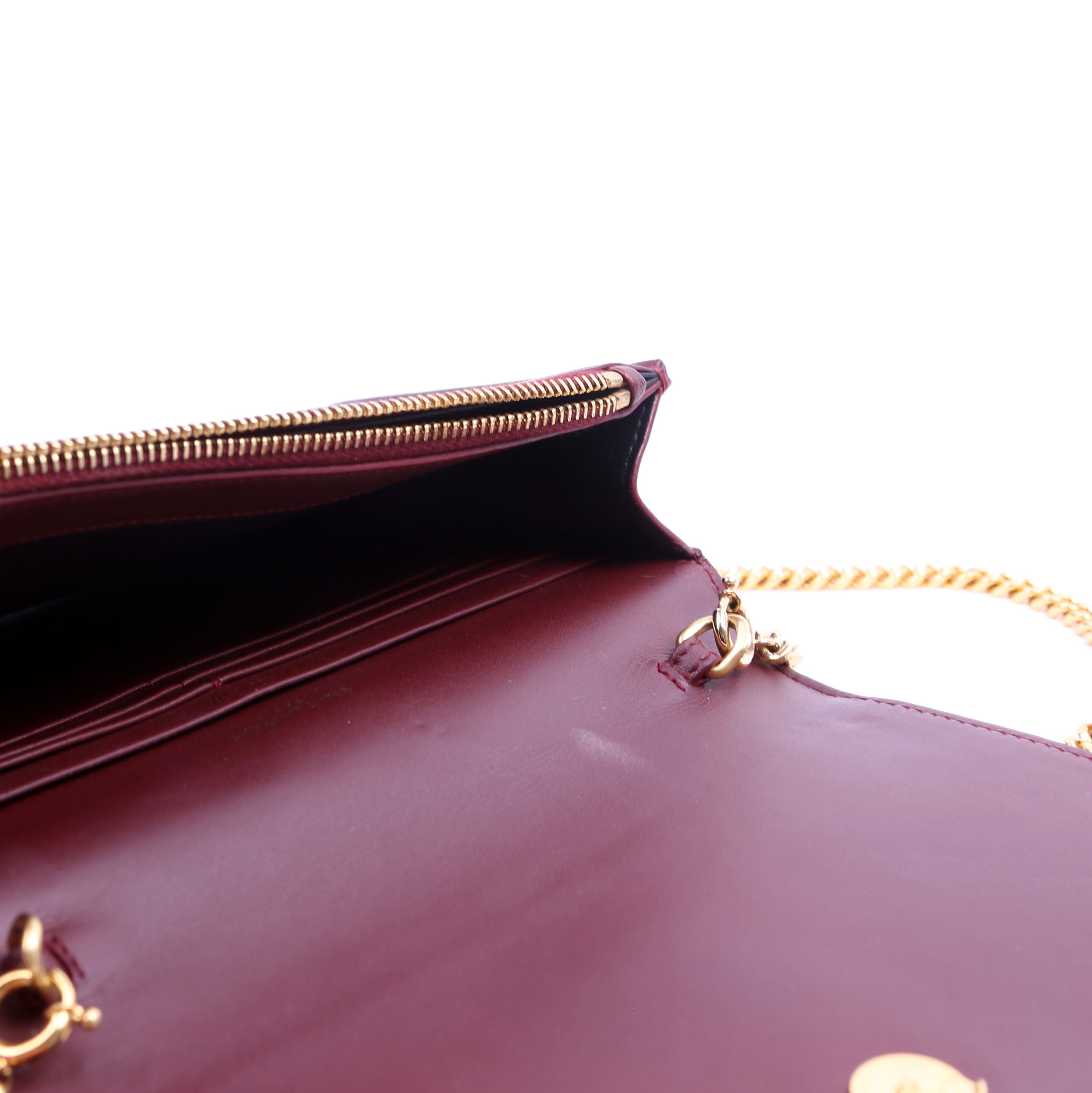 SAINT LAURENT Kate Tassel Chain Wallet Maroon