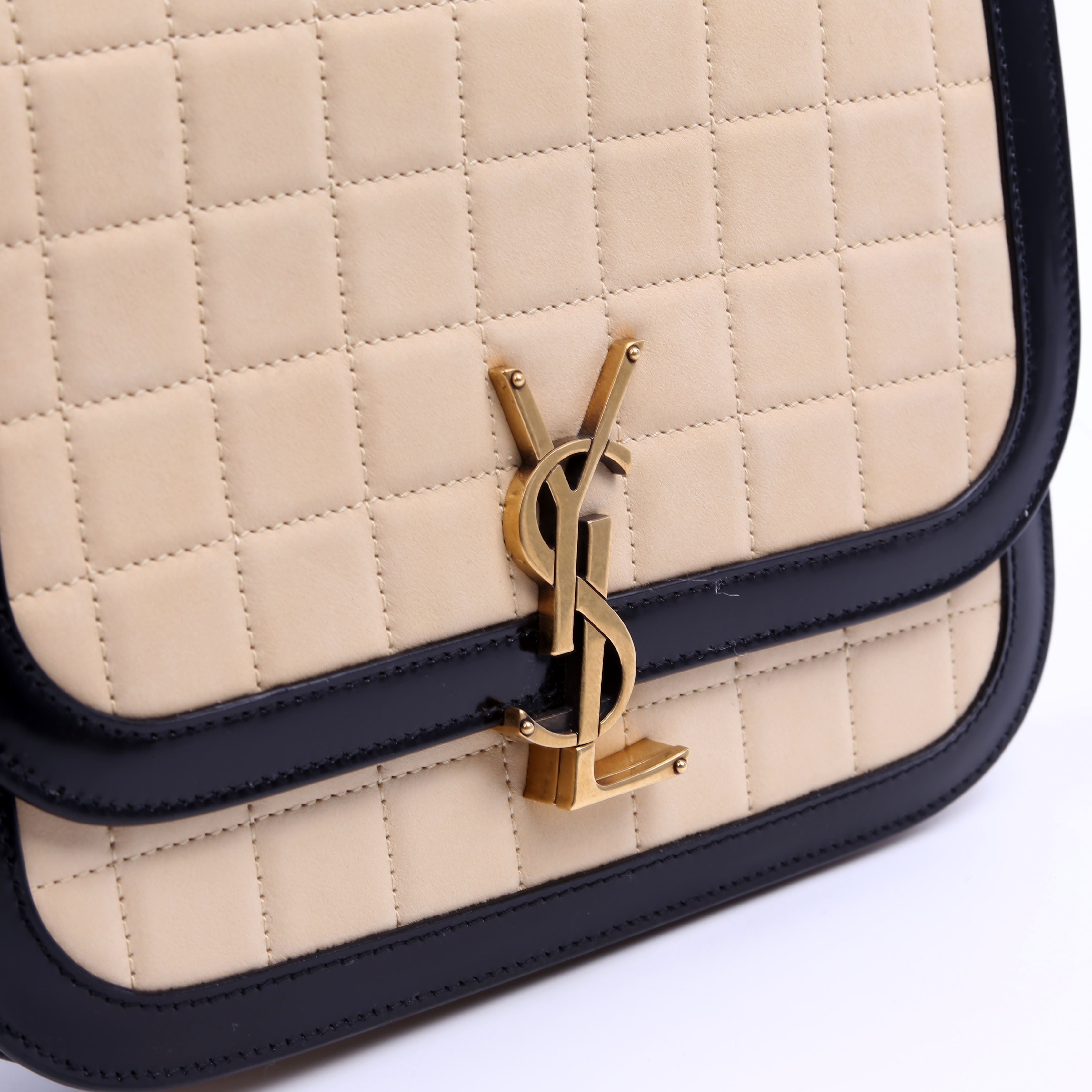 SAINT LAURENT 733704 Solferino Medium Nubuck Beige/Black