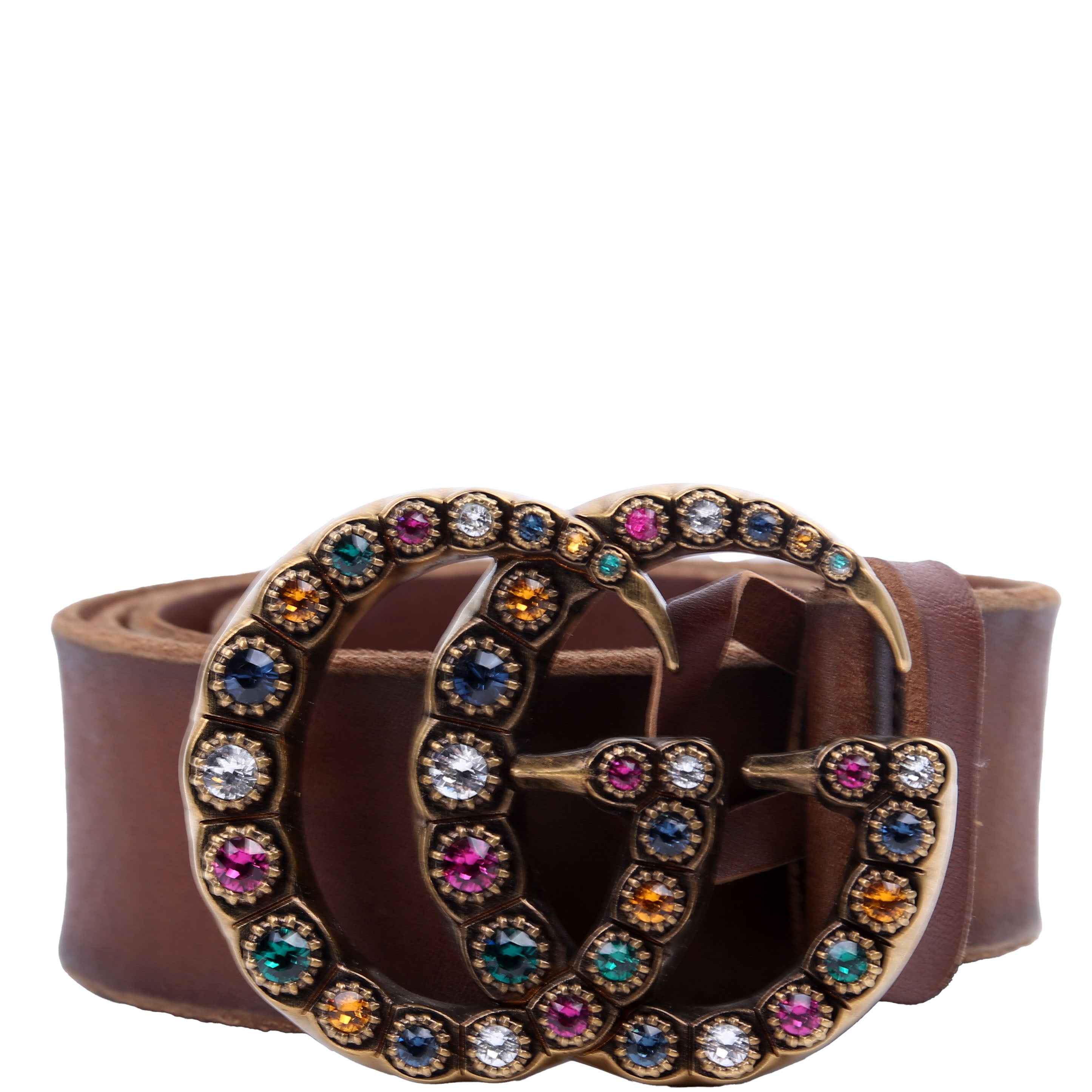 476341 Crystal GG Leather Belt Size 95/38 Brown