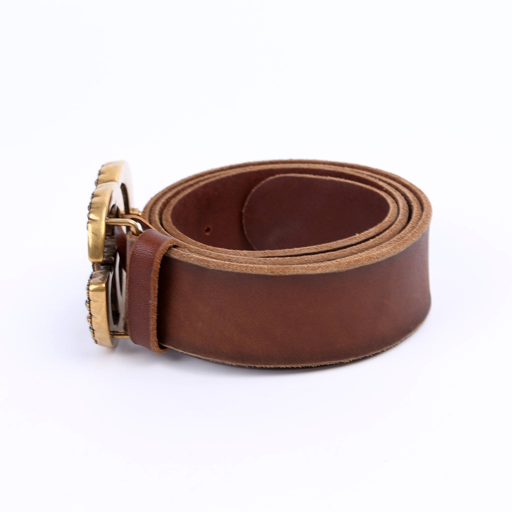 476341 Crystal GG Leather Belt Size 95/38 Brown