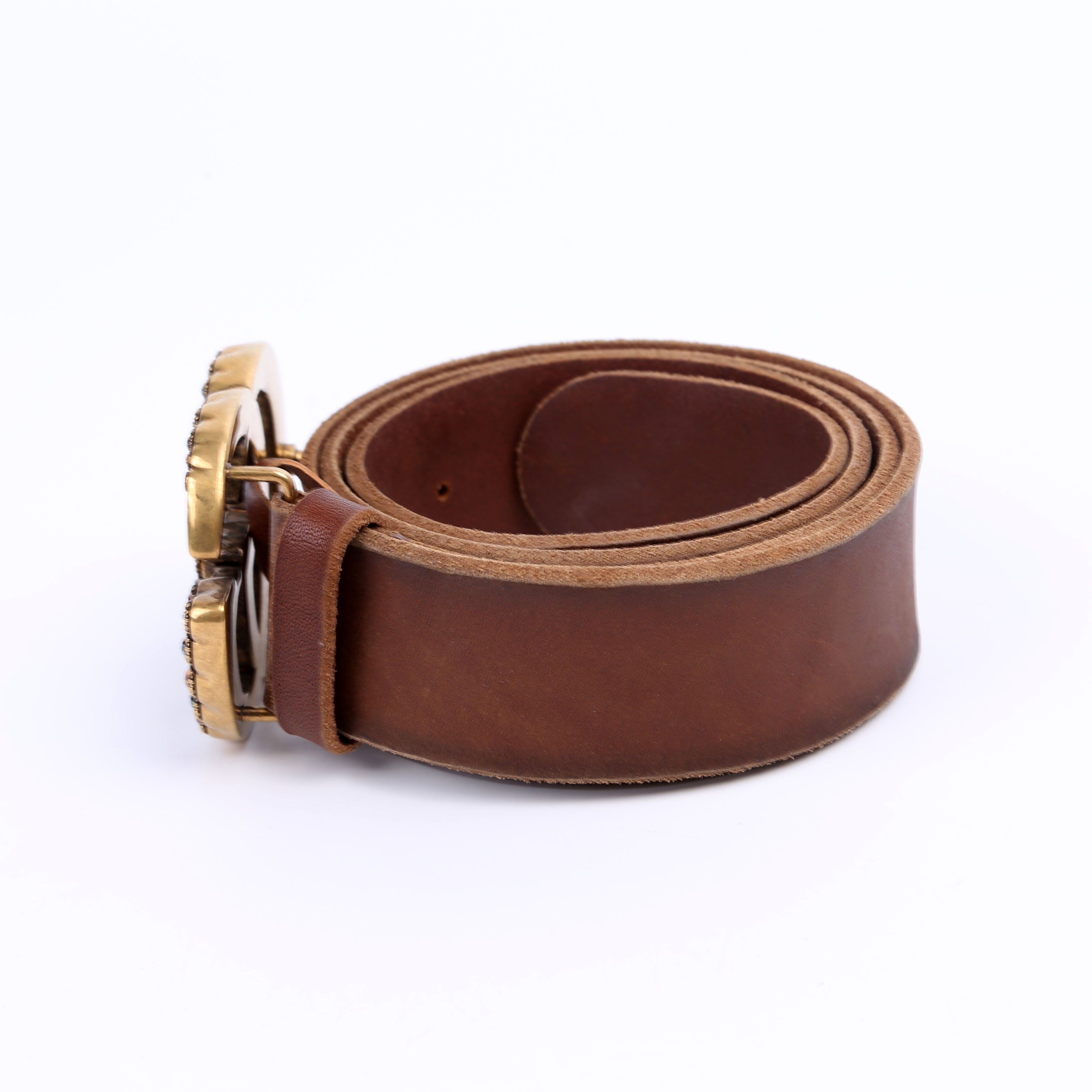 476341 Crystal GG Leather Belt Size 95/38 Brown