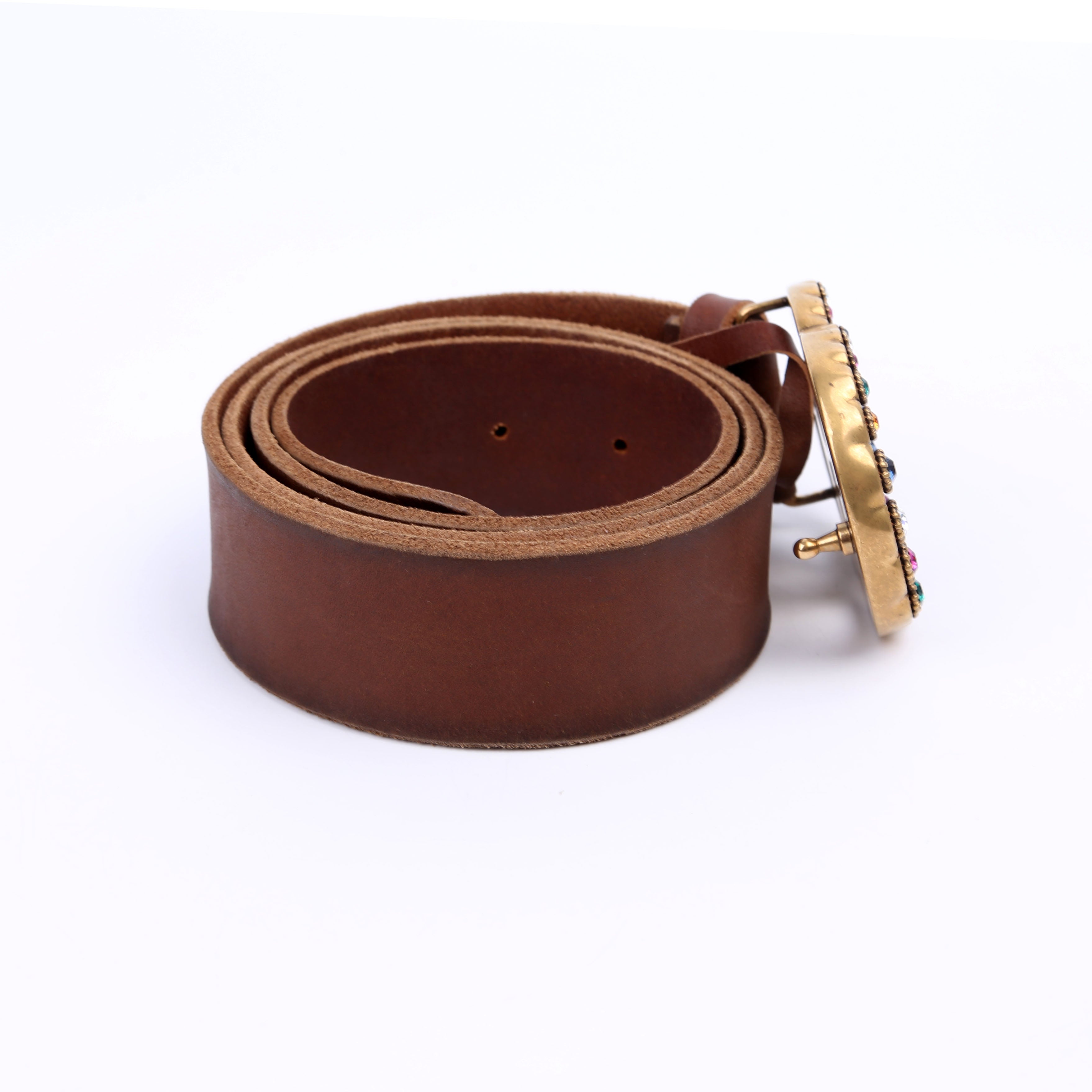 476341 Crystal GG Leather Belt Size 95/38 Brown