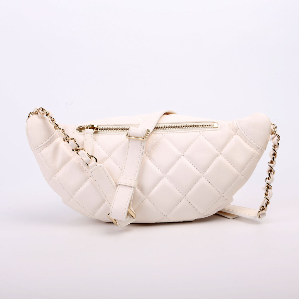 Matelasse Waist Chain Lambskin RFID White