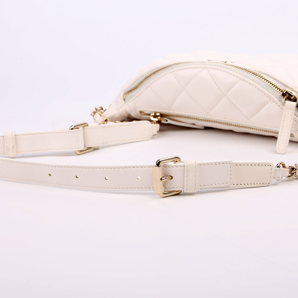 Matelasse Waist Chain Lambskin RFID White