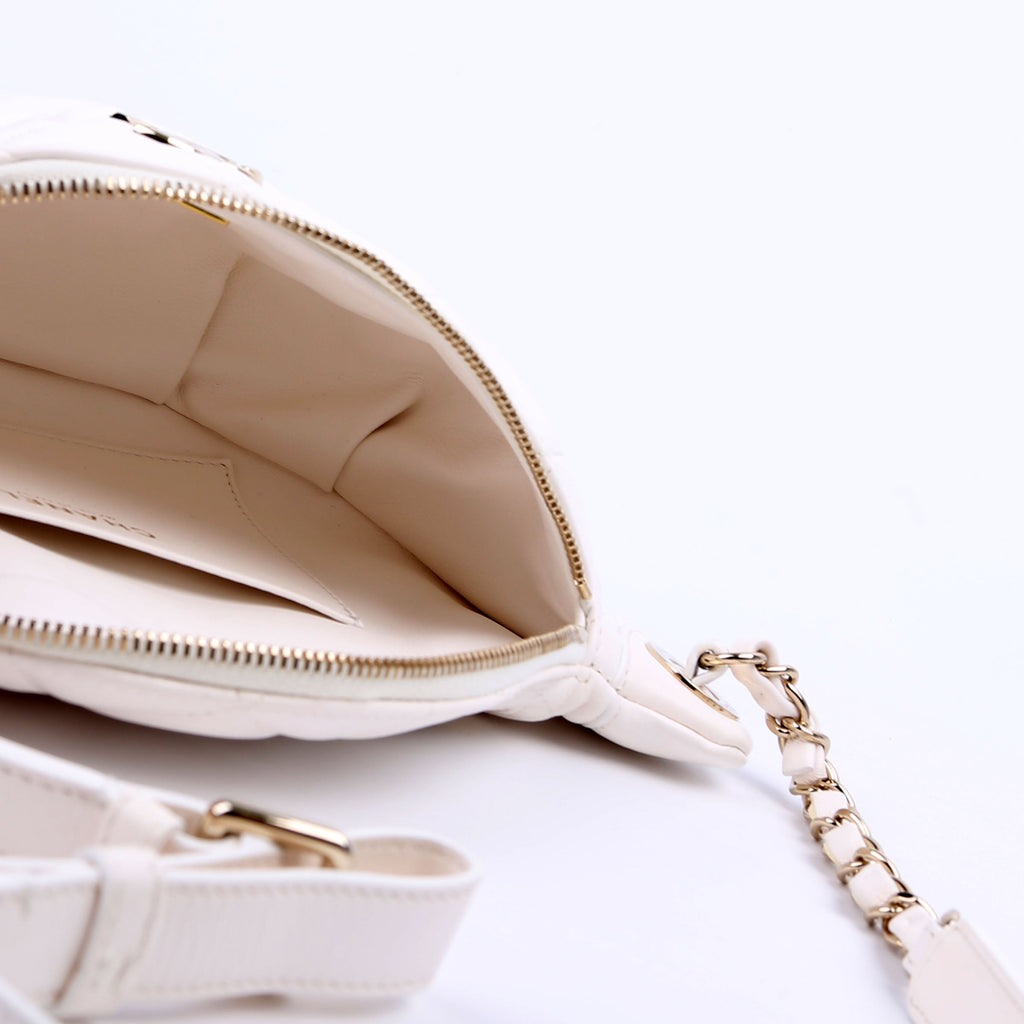 Matelasse Waist Chain Lambskin RFID White