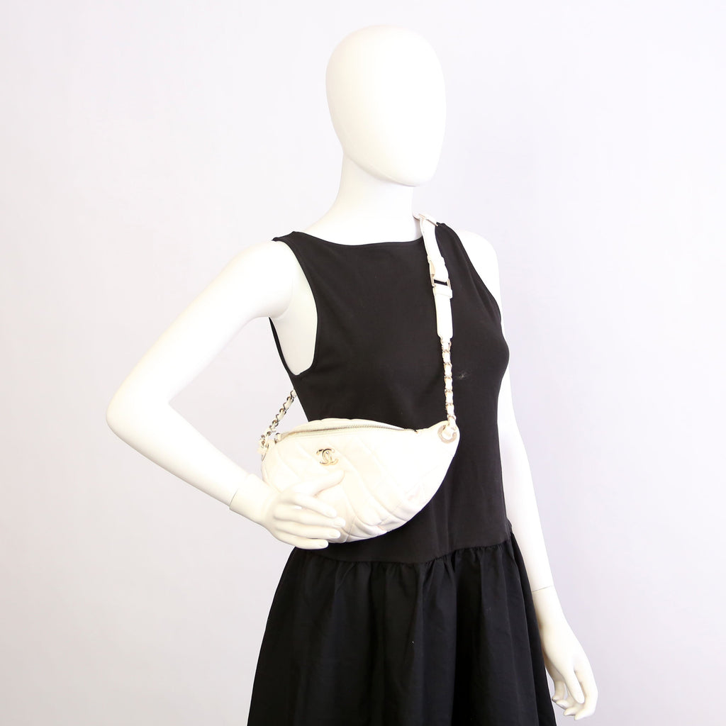 Matelasse Waist Chain Lambskin RFID White