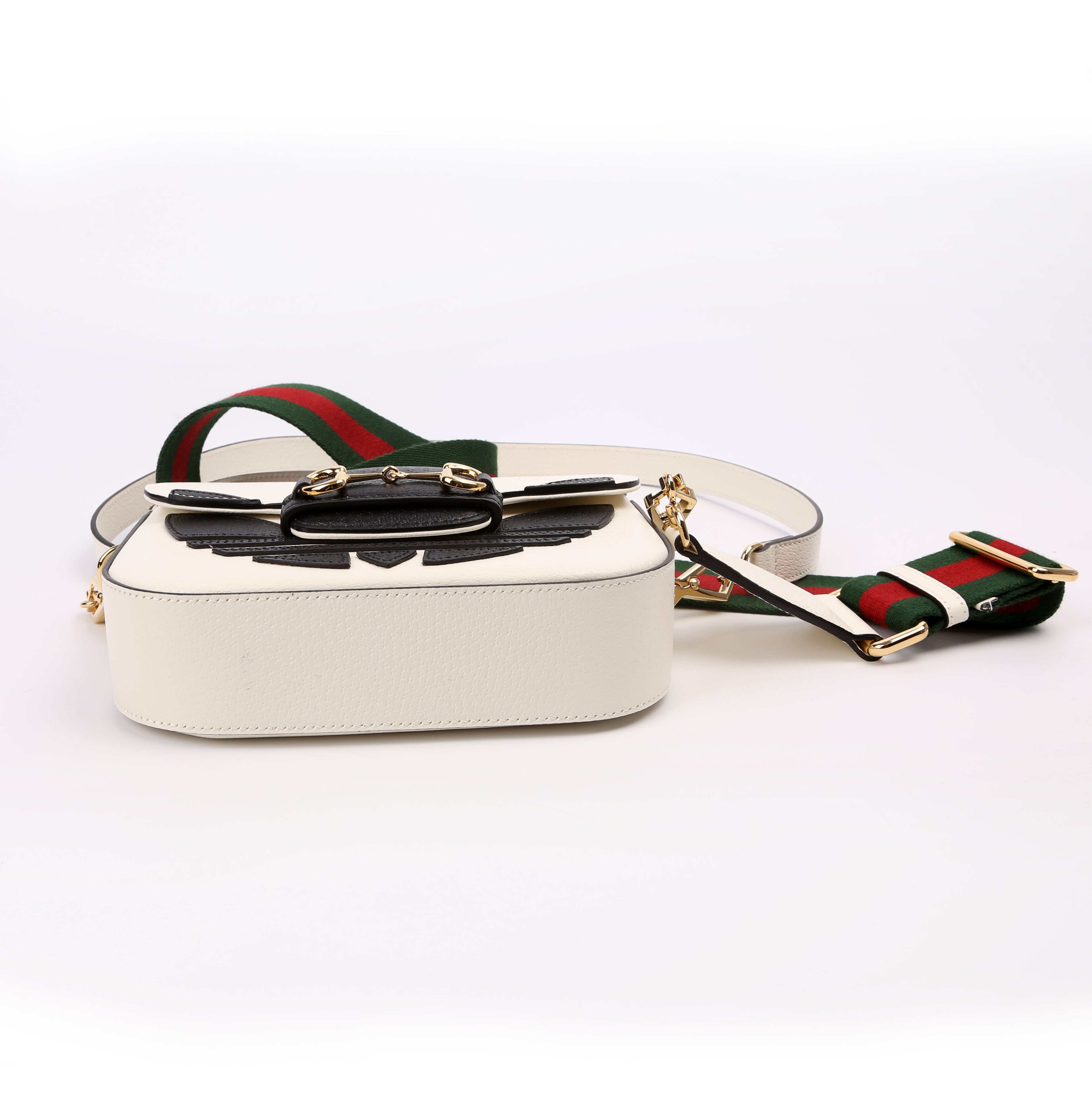 658574 Gucci X Adiddas 1955 Horsebit Mini Bag White/Black