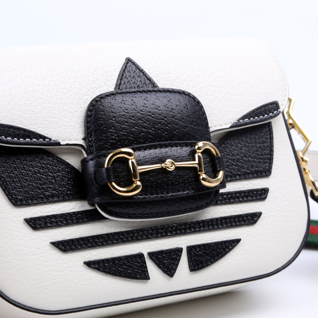 658574 Gucci X Adiddas 1955 Horsebit Mini Bag White/Black