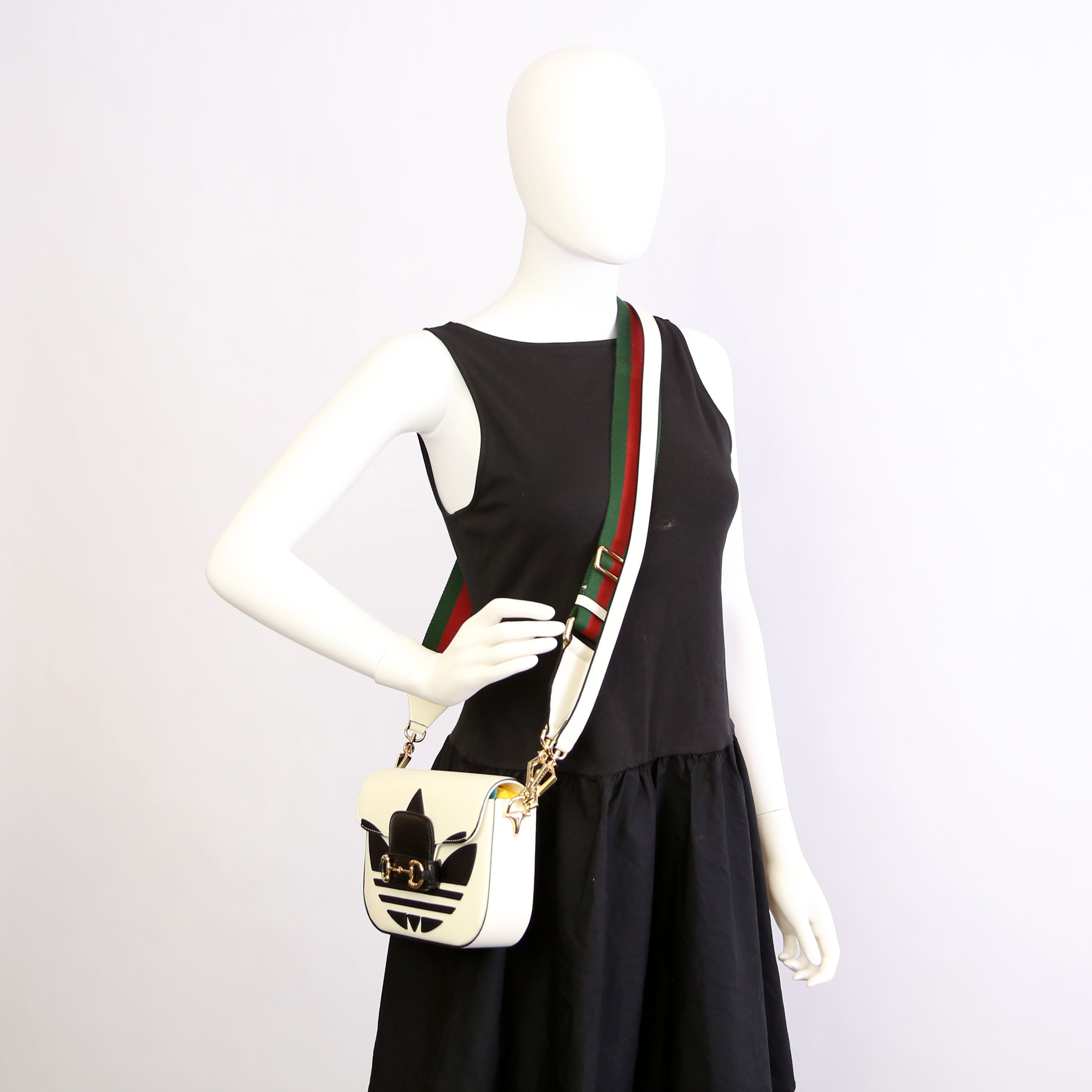 658574 Gucci X Adiddas 1955 Horsebit Mini Bag White/Black